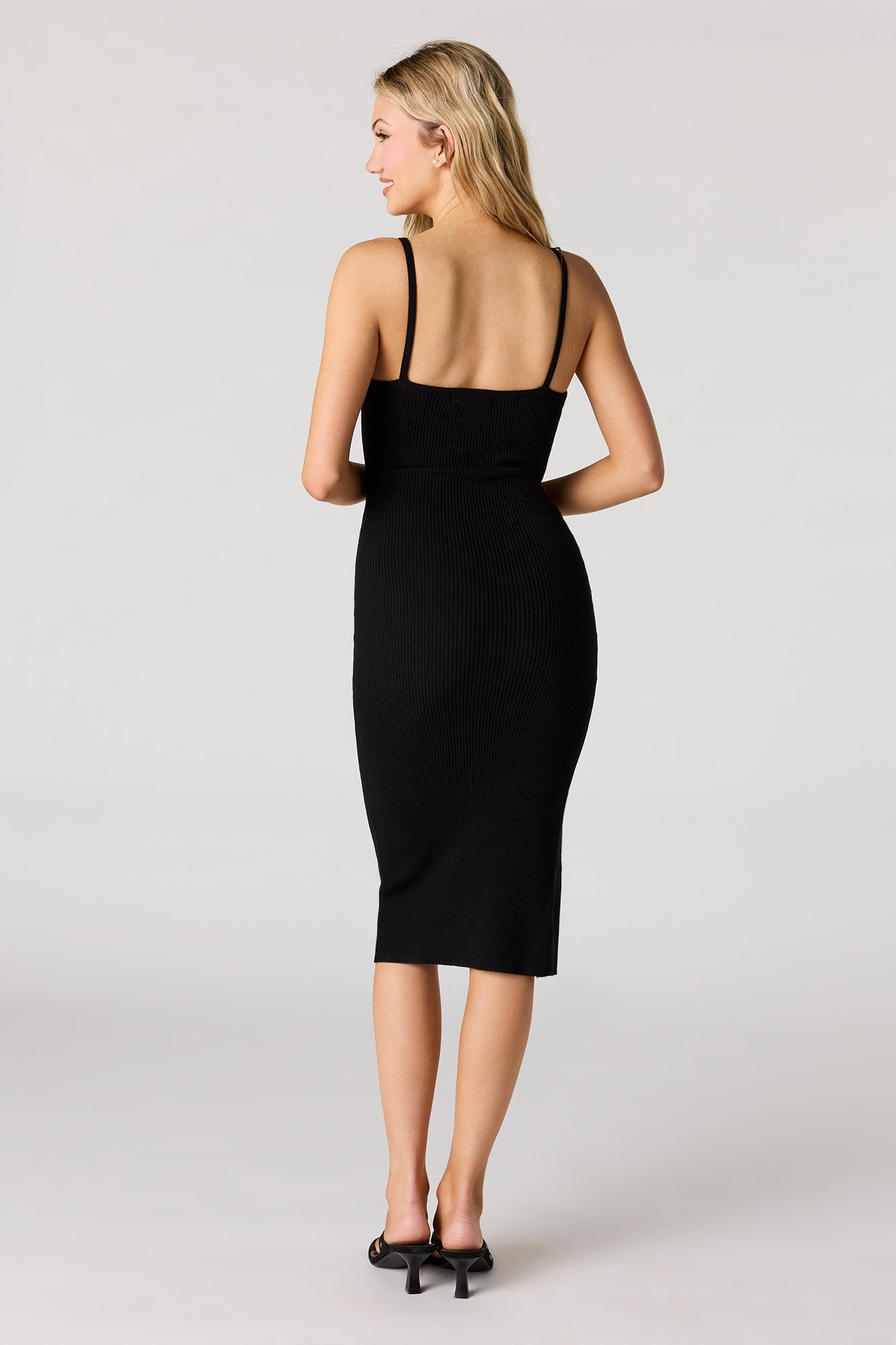 Ribbed Knit Slit Midi Dress