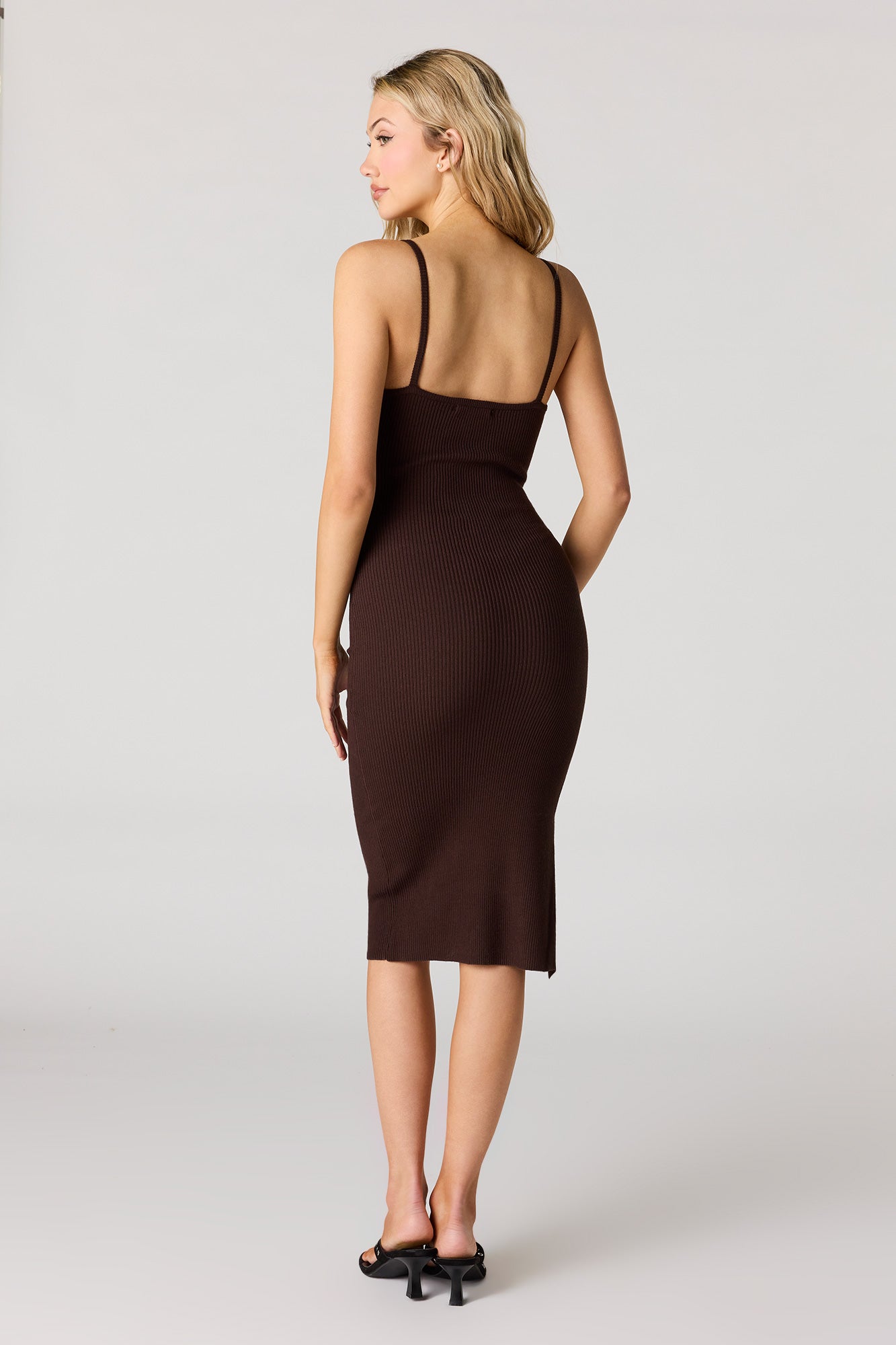 Ribbed Knit Slit Midi Dress