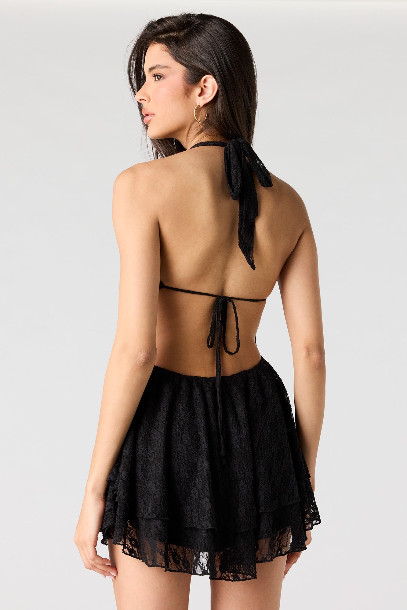 Lace Cowl Neck Halter Dress