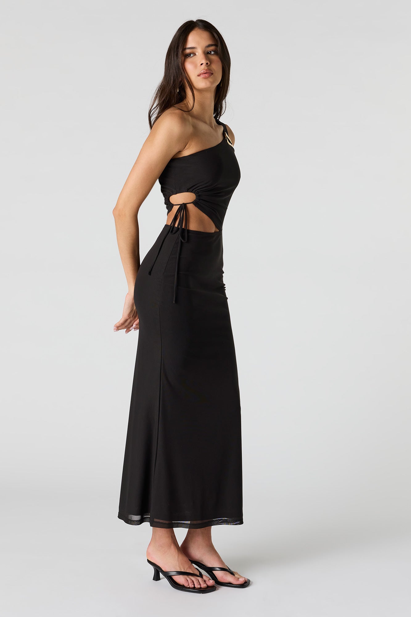 Mesh One Shoulder Maxi Dress