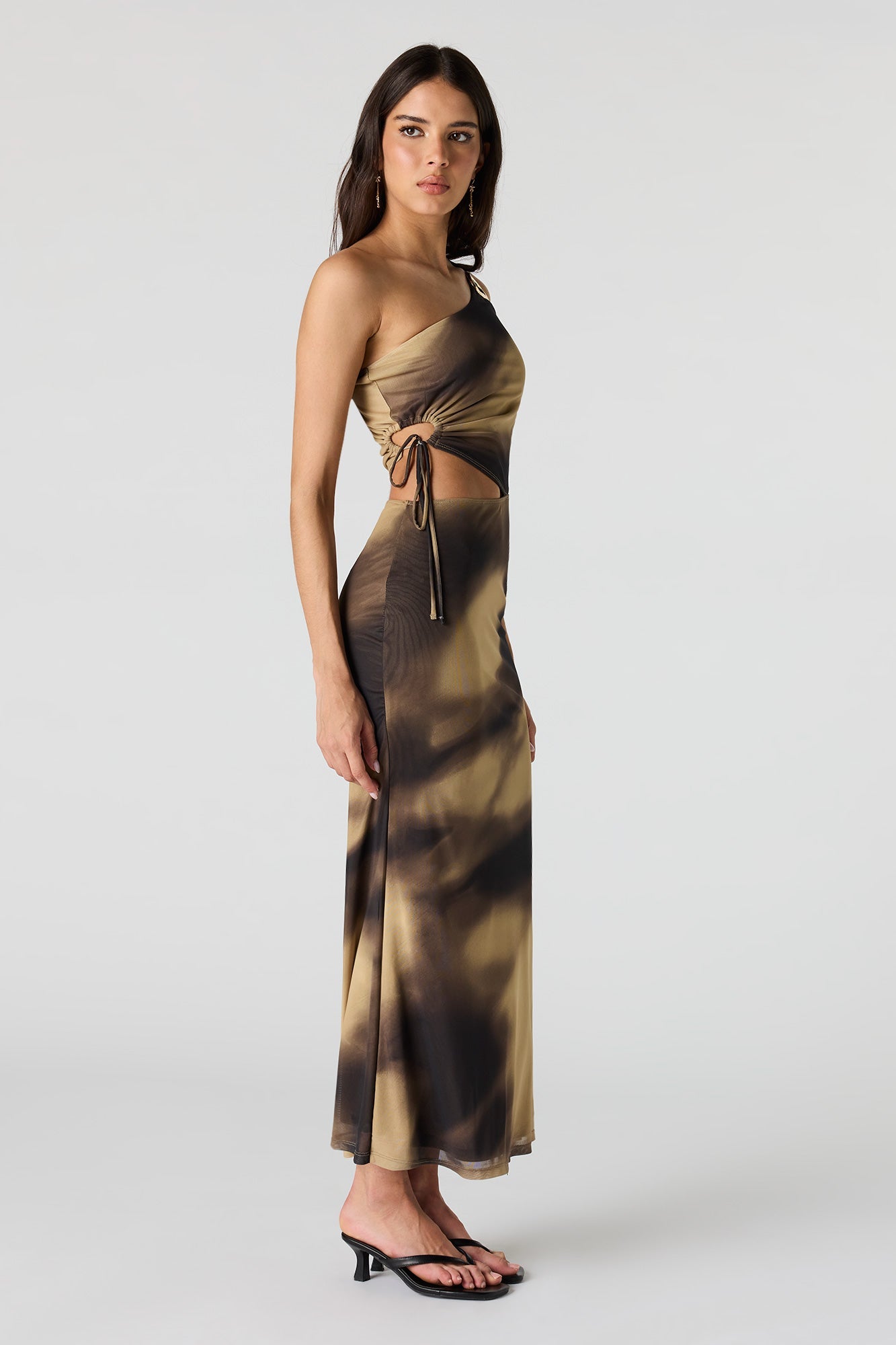 Mesh One Shoulder Maxi Dress