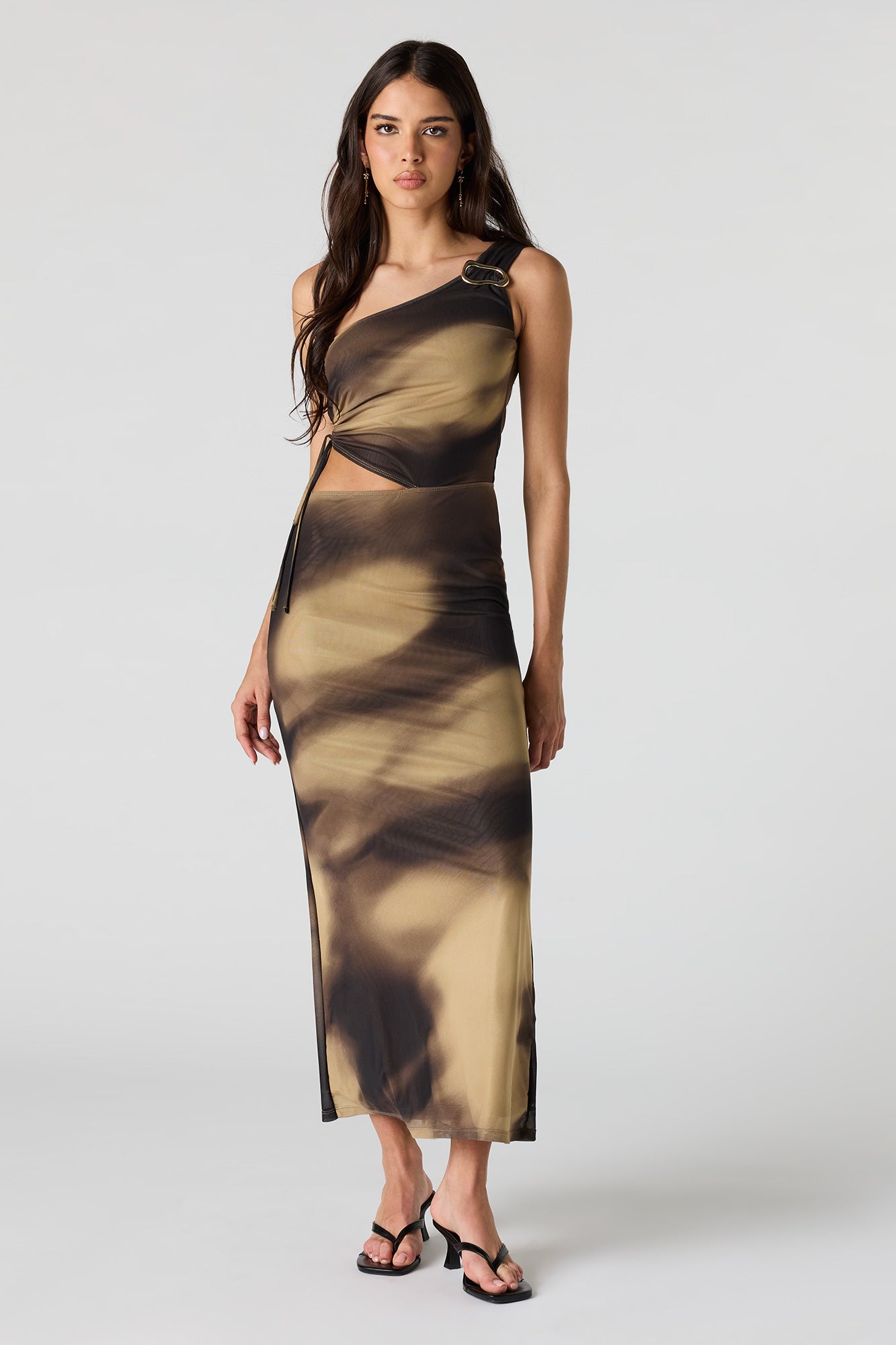 Mesh One Shoulder Maxi Dress