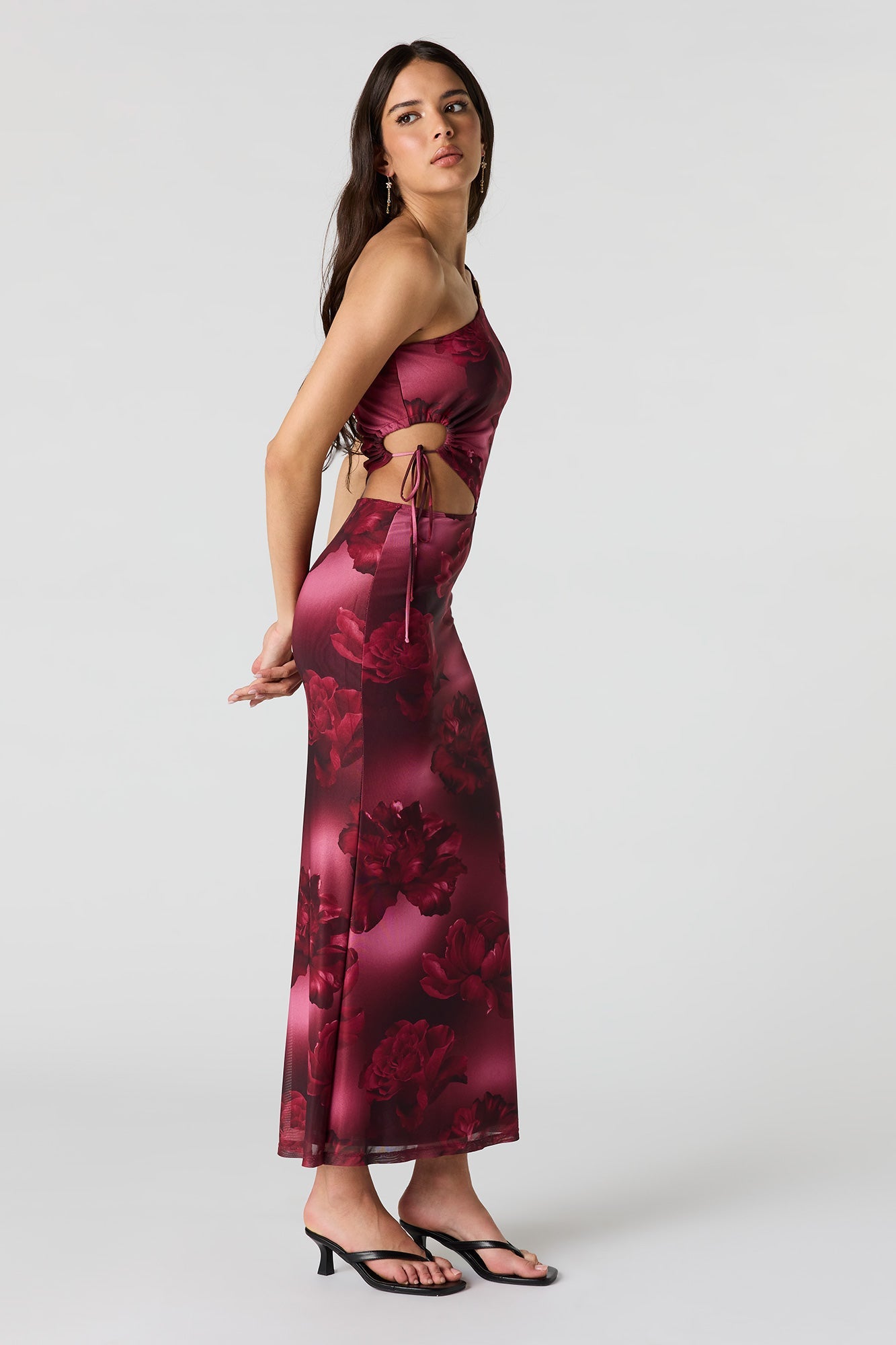 Mesh One Shoulder Maxi Dress