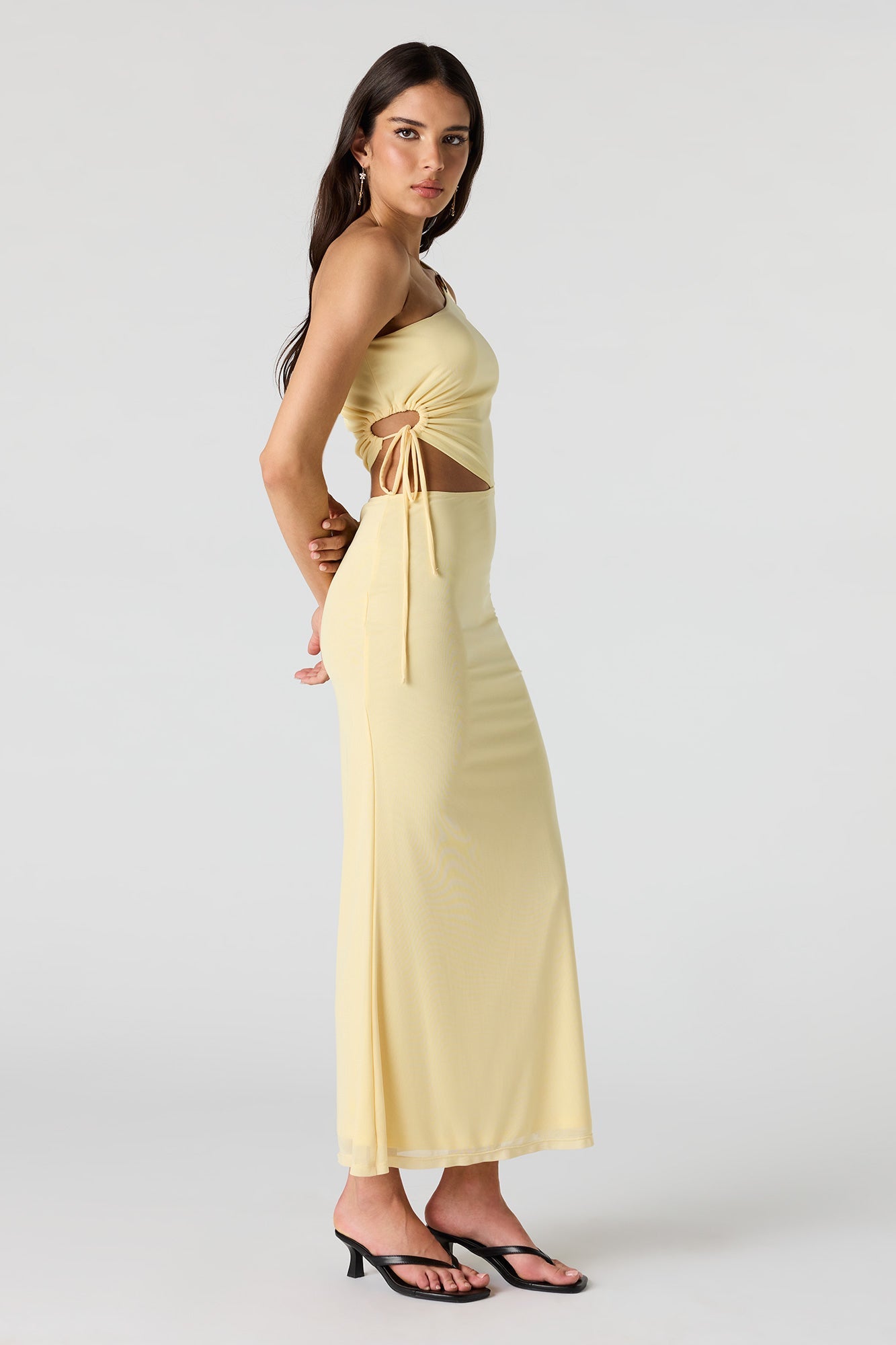 Mesh One Shoulder Maxi Dress