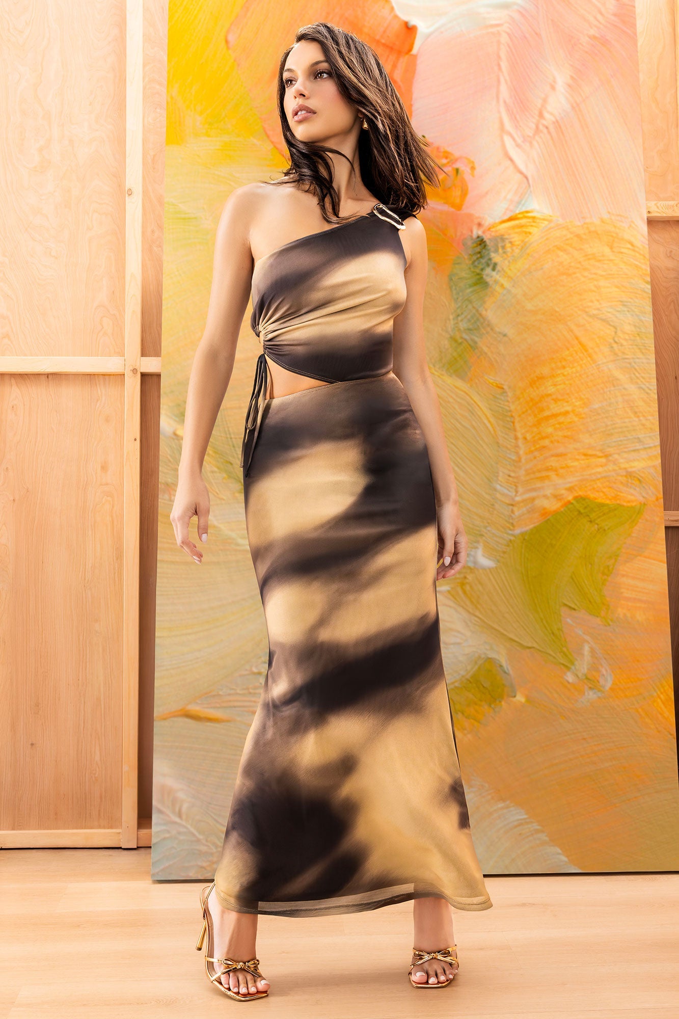 Mesh One Shoulder Maxi Dress