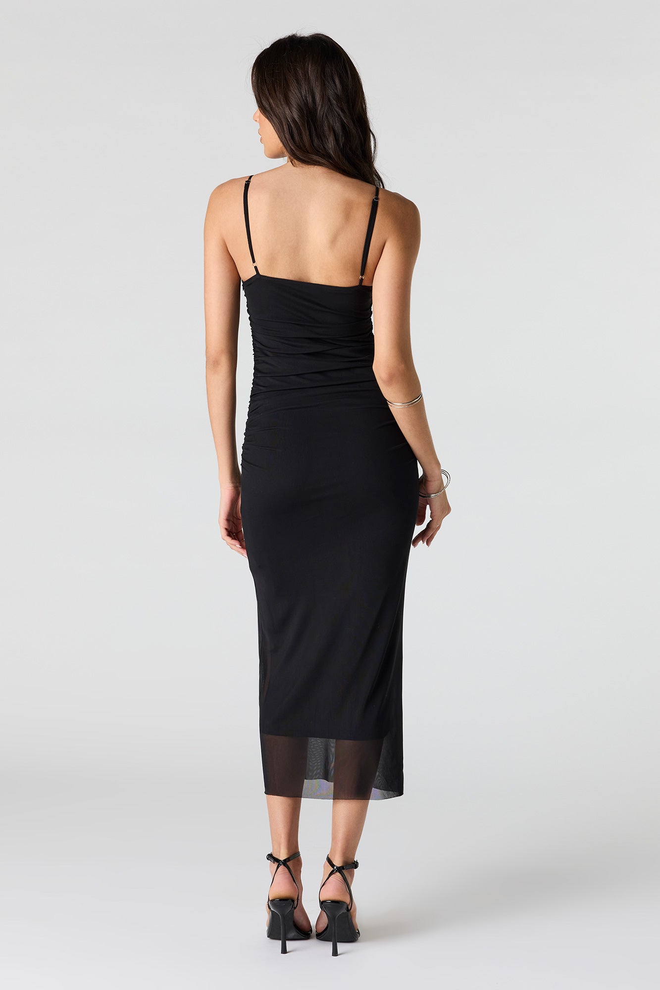 Mesh Ruched Bustier Midi Dress