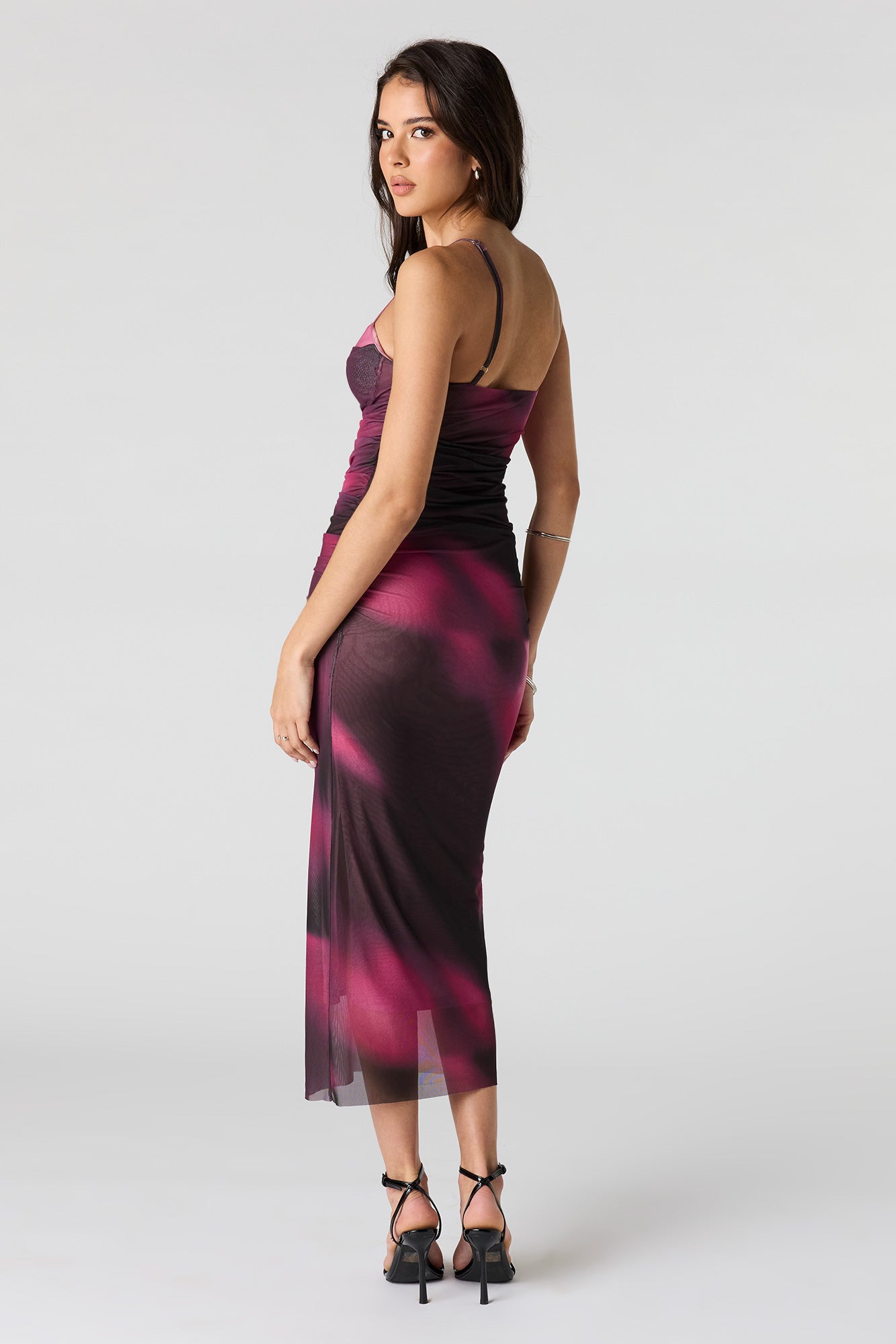 Mesh Ruched Bustier Midi Dress