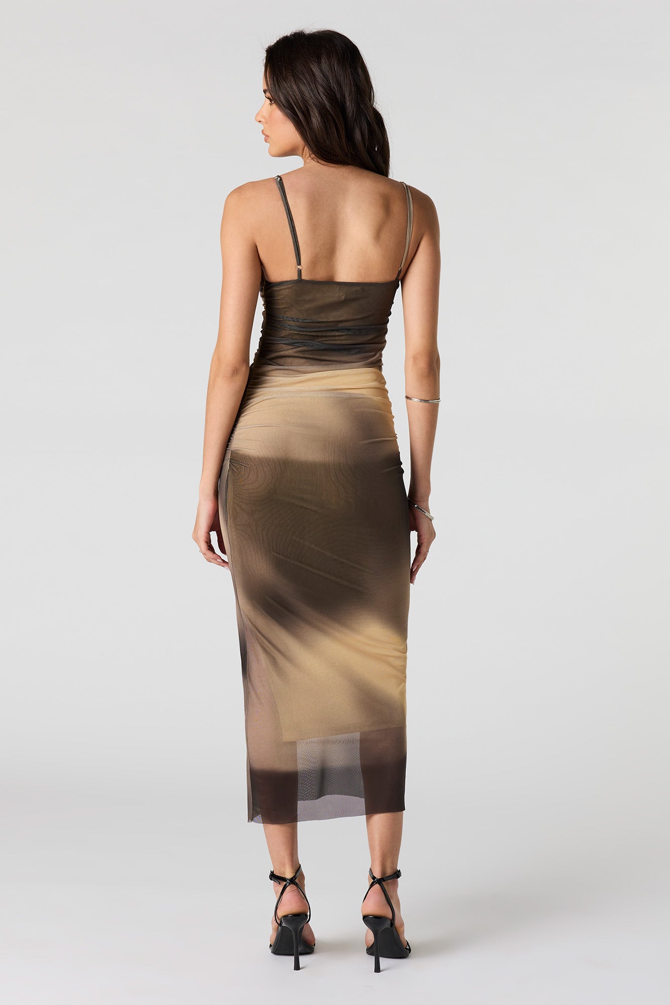 Mesh Ruched Bustier Midi Dress
