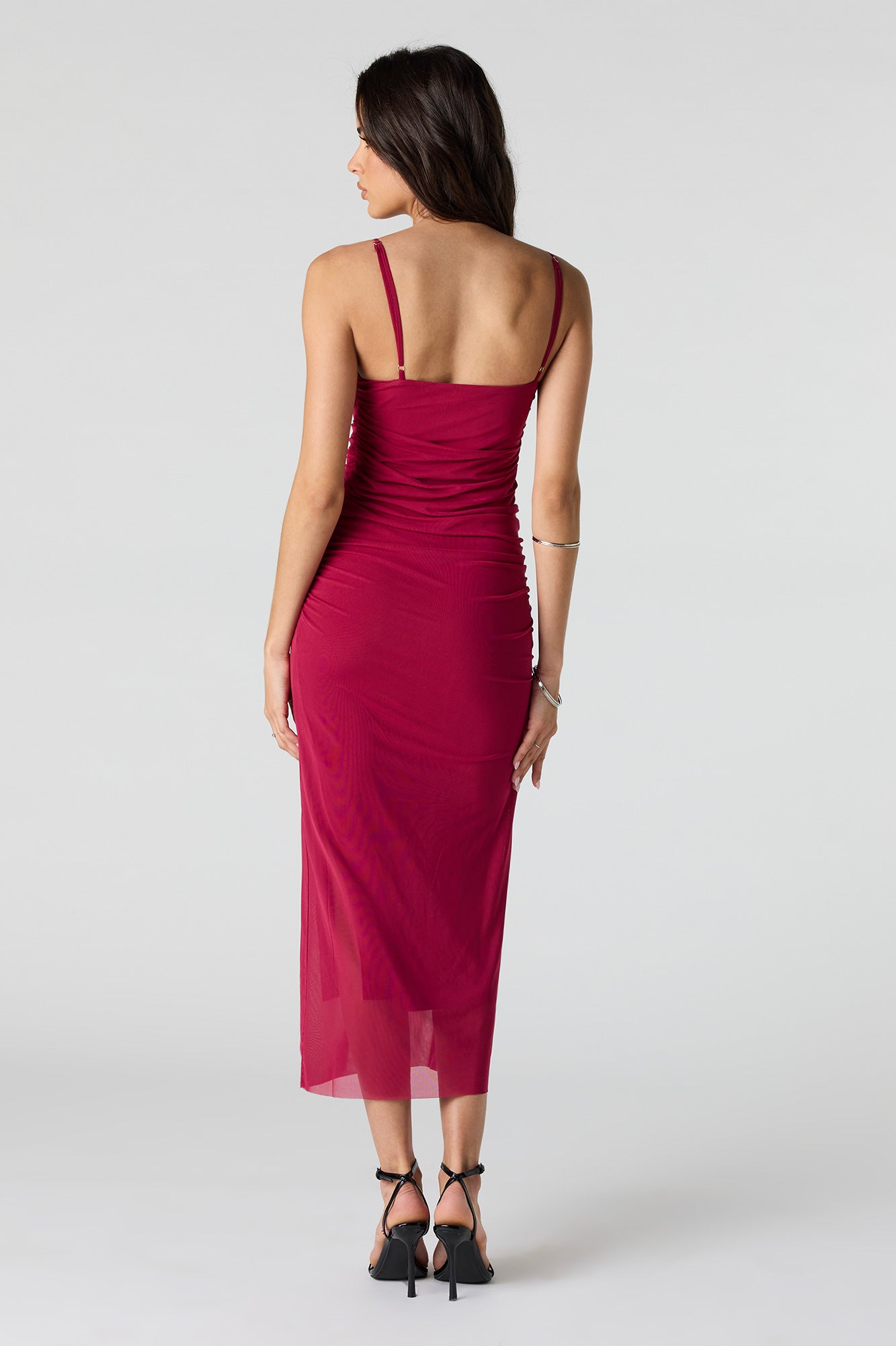 Mesh Ruched Bustier Midi Dress