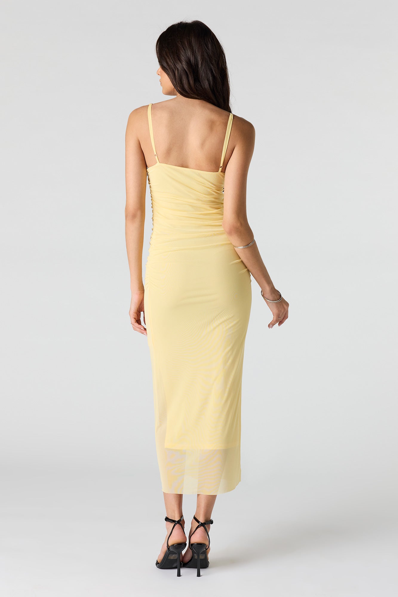 Mesh Ruched Bustier Midi Dress