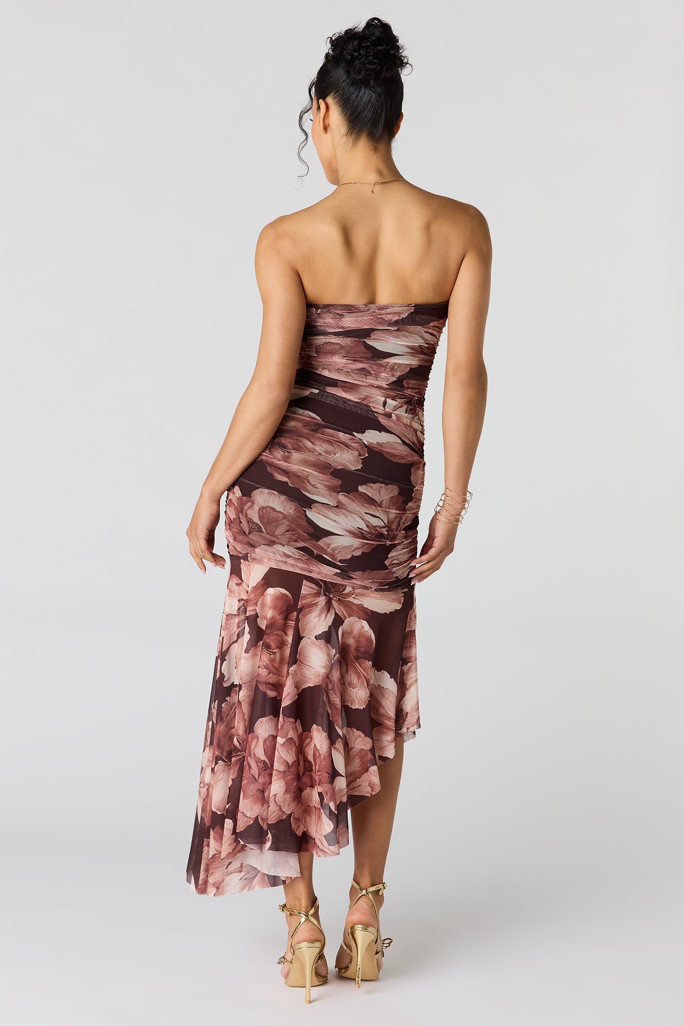 Ruched Mesh Drop Waist Tube Dress