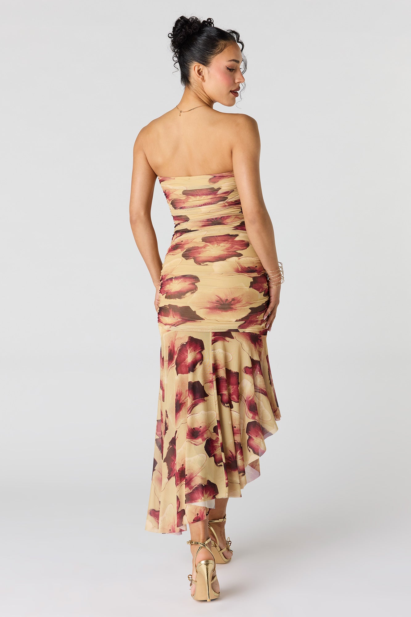 Ruched Mesh Drop Waist Tube Dress