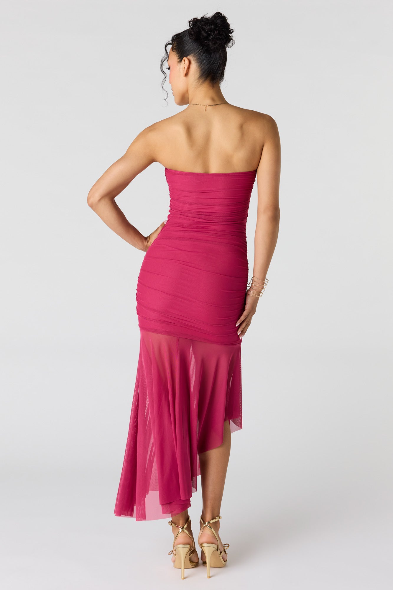 Ruched Mesh Drop Waist Tube Dress