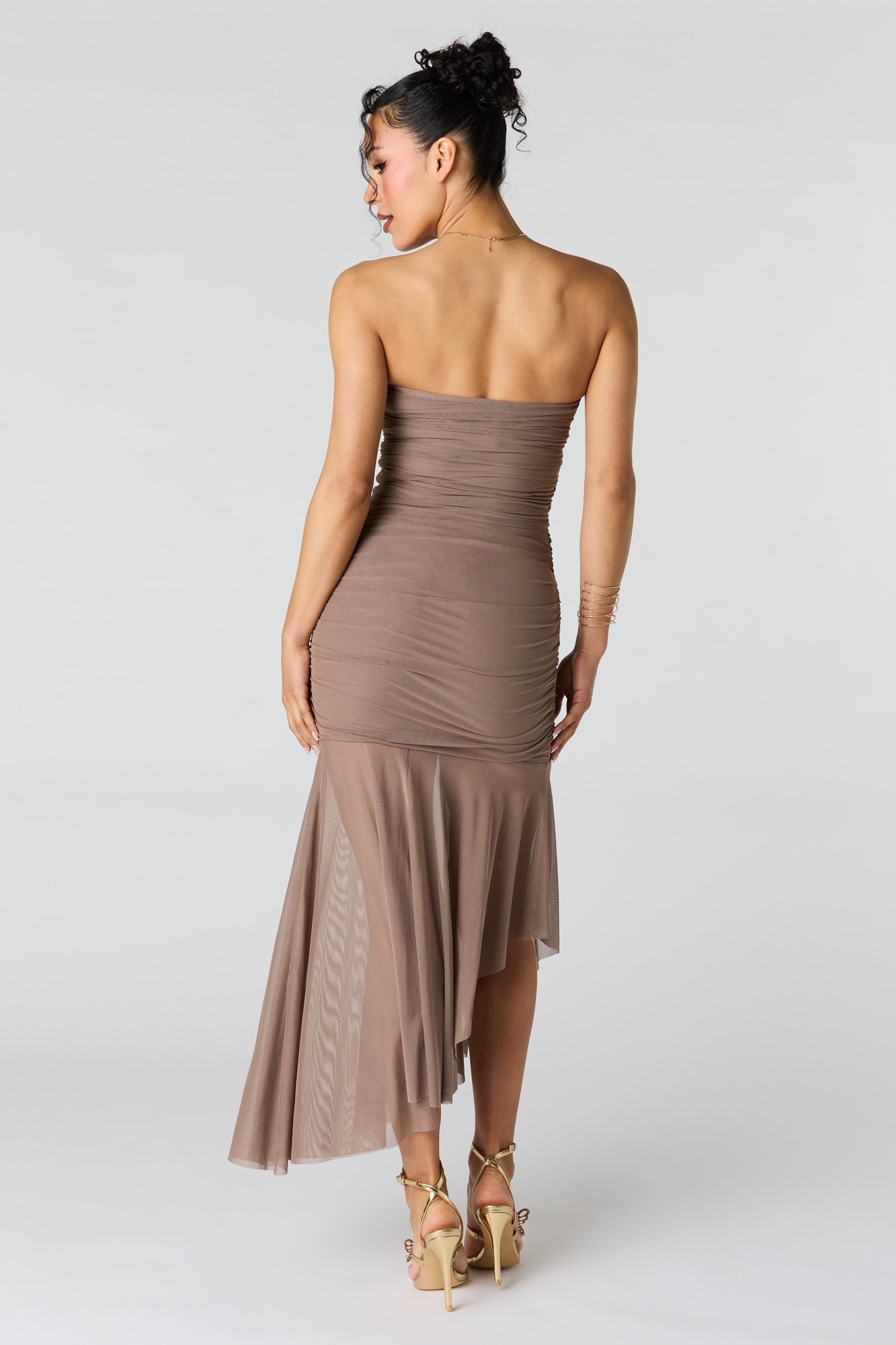 Ruched Mesh Drop Waist Tube Dress