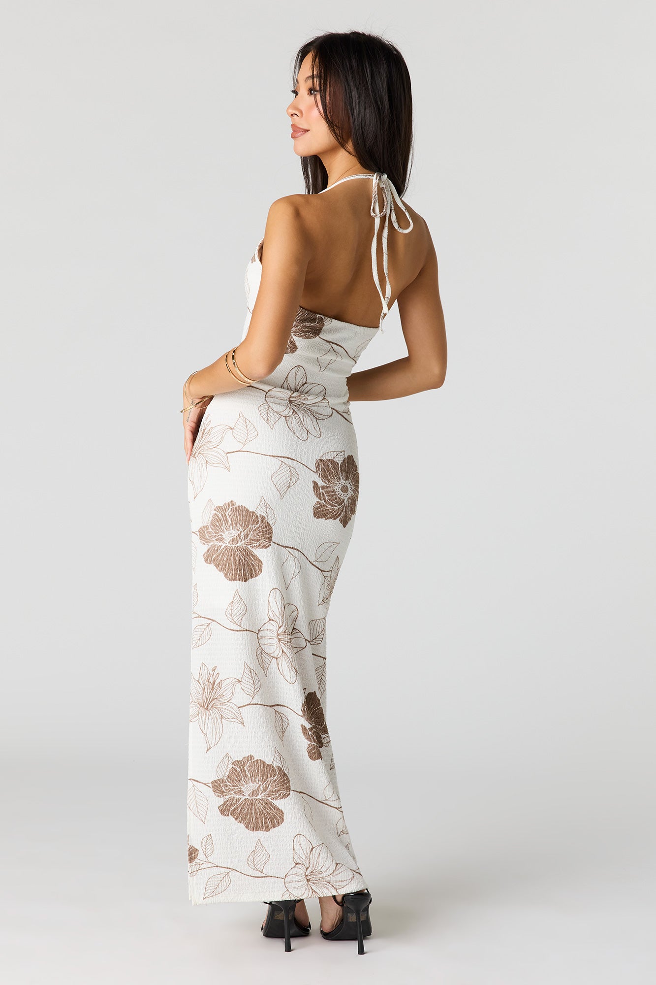 Textured Halter Slit Midi Dress