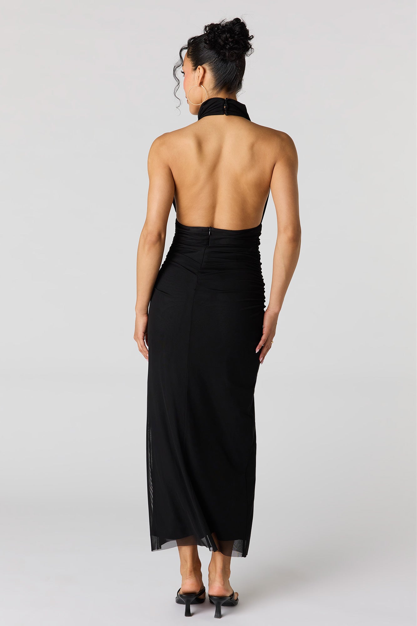 Mesh Cowl Neck Maxi Halter Dress