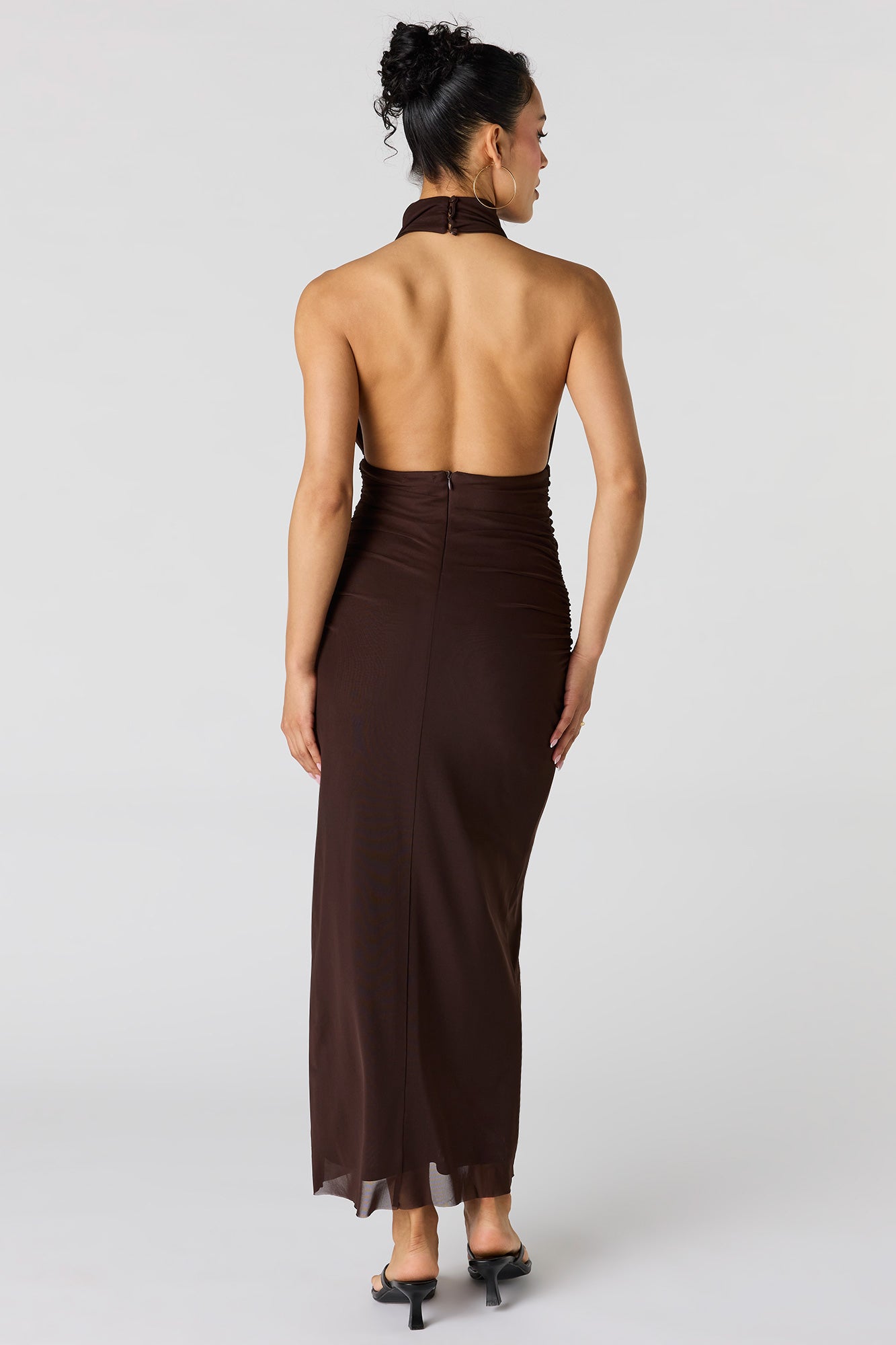 Mesh Cowl Neck Maxi Halter Dress
