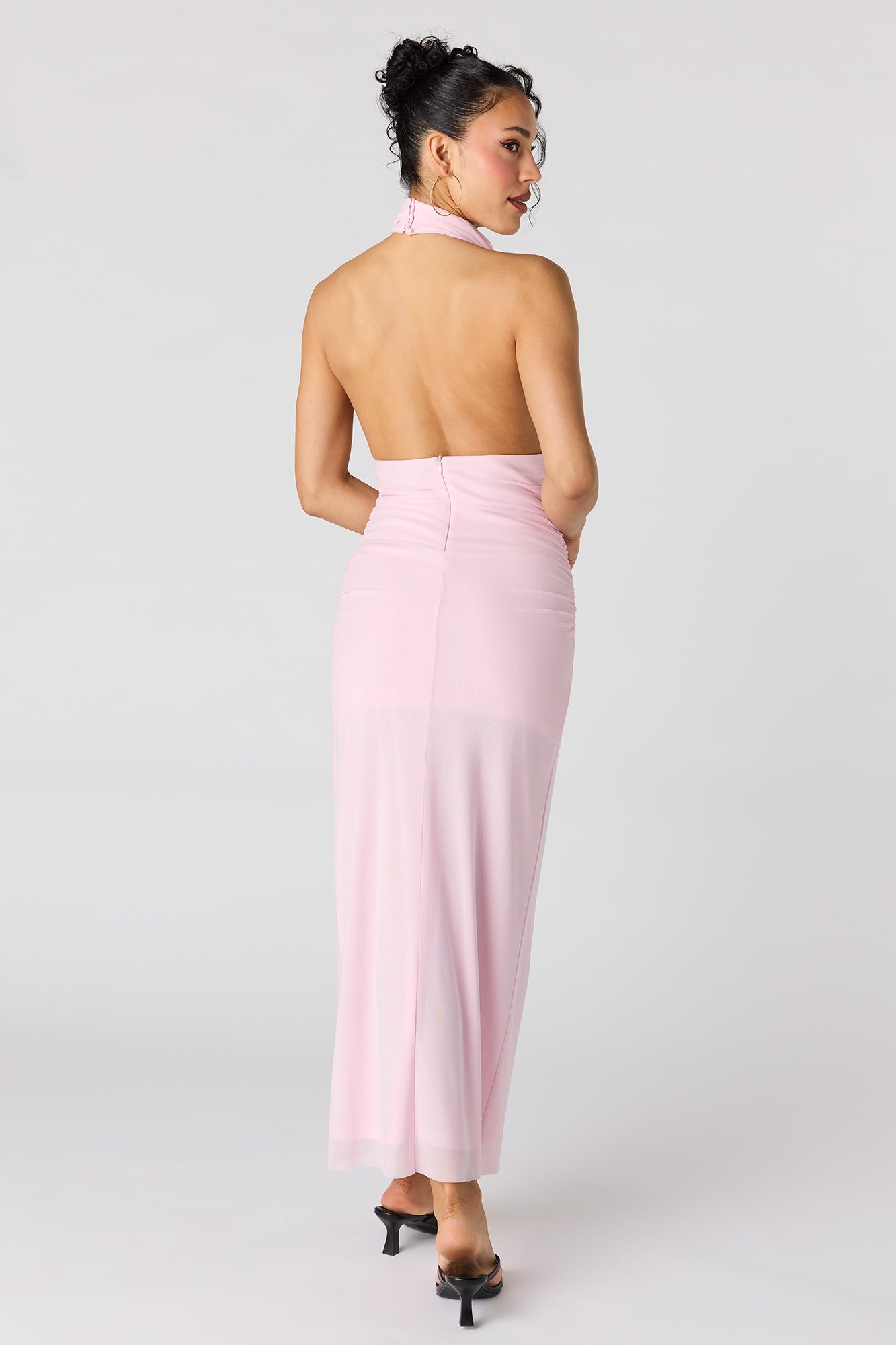 Mesh Cowl Neck Maxi Halter Dress