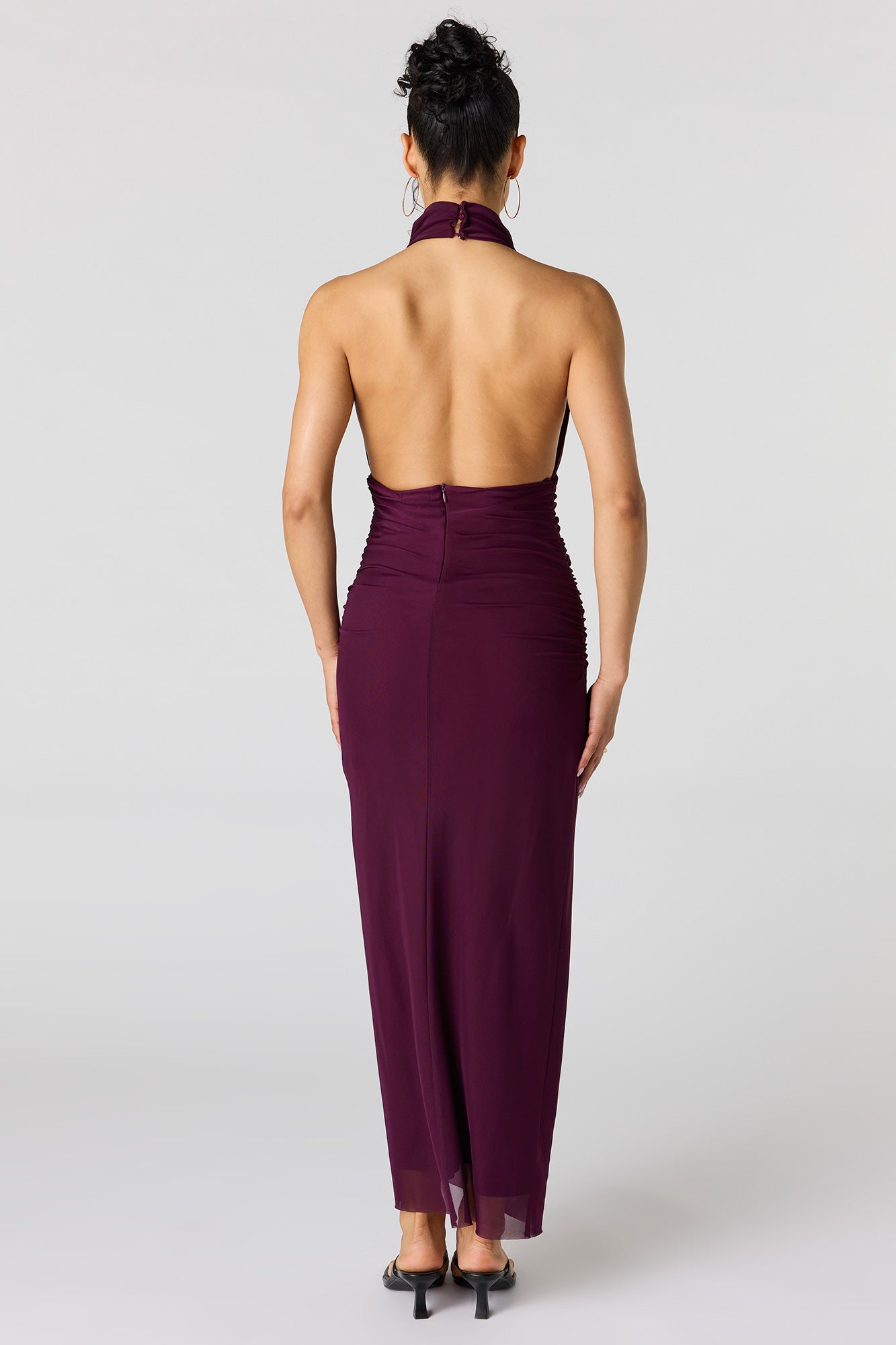 Mesh Cowl Neck Maxi Halter Dress