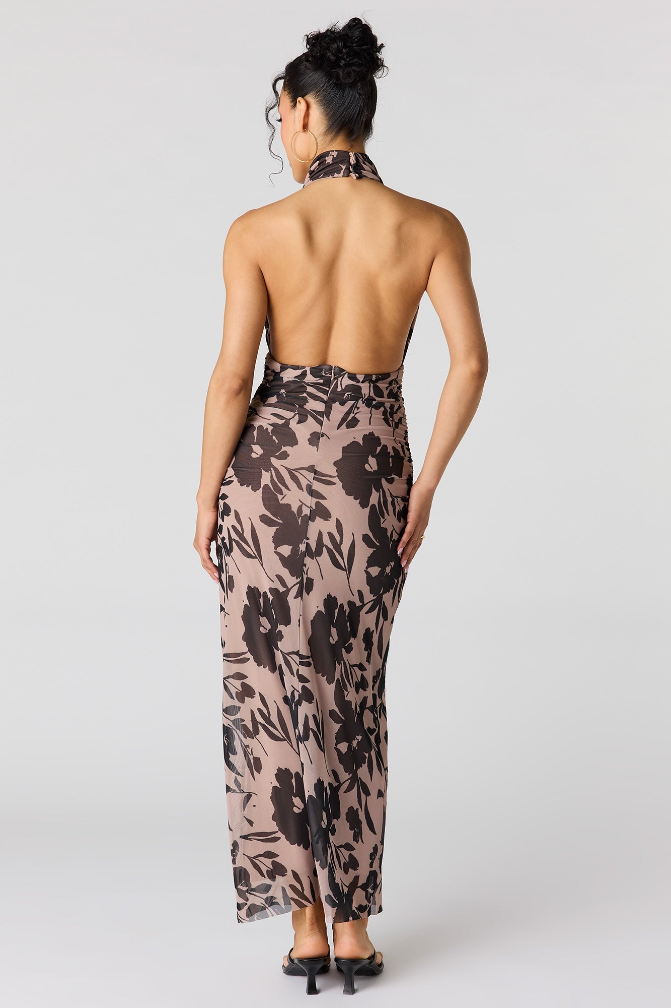Mesh Cowl Neck Maxi Halter Dress