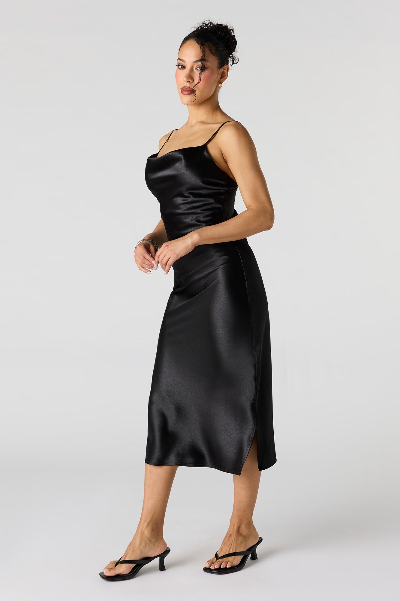 Satin Cowl Neck Midi Dress