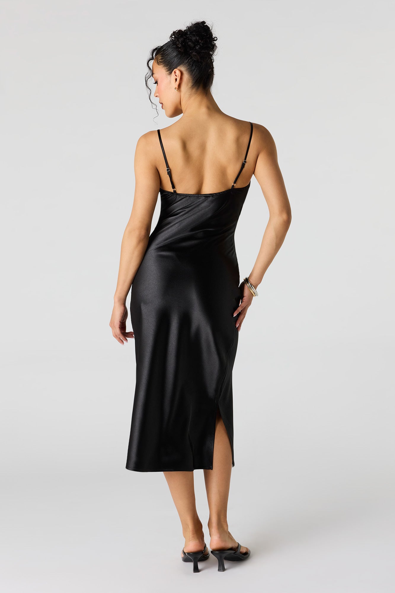 Satin Cowl Neck Midi Dress