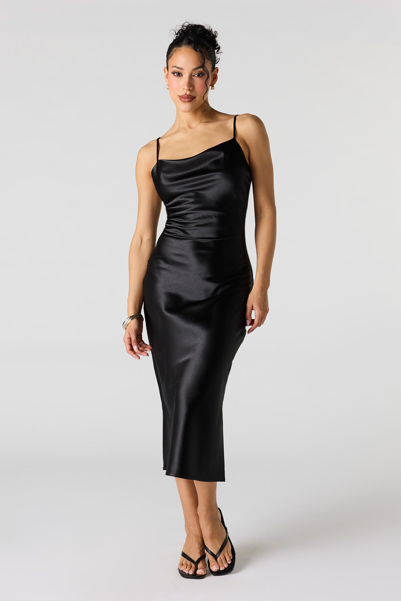 Satin Cowl Neck Midi Dress