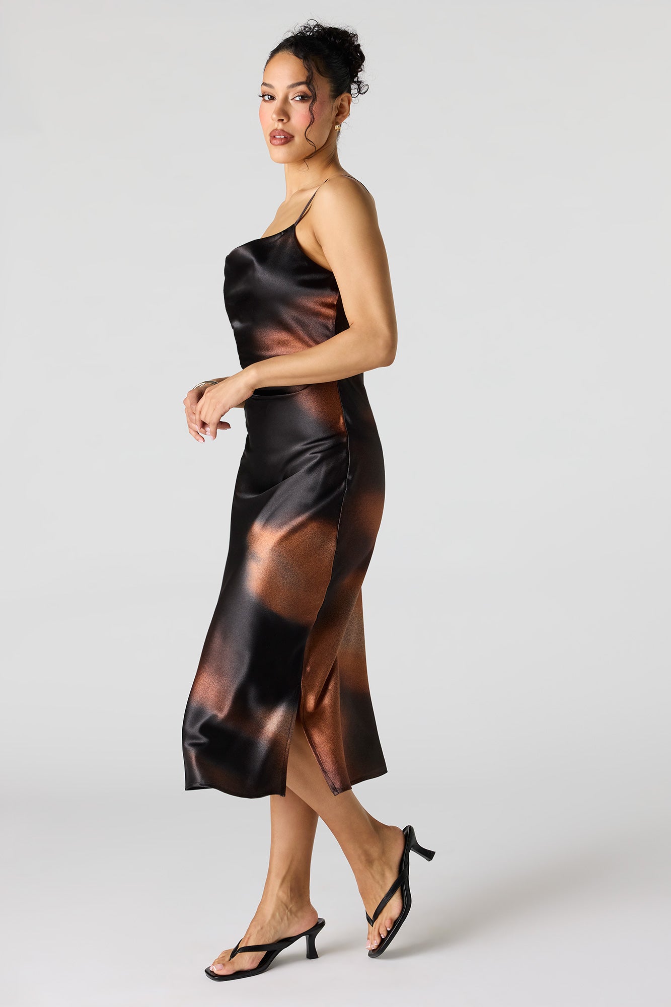 Satin Cowl Neck Midi Dress