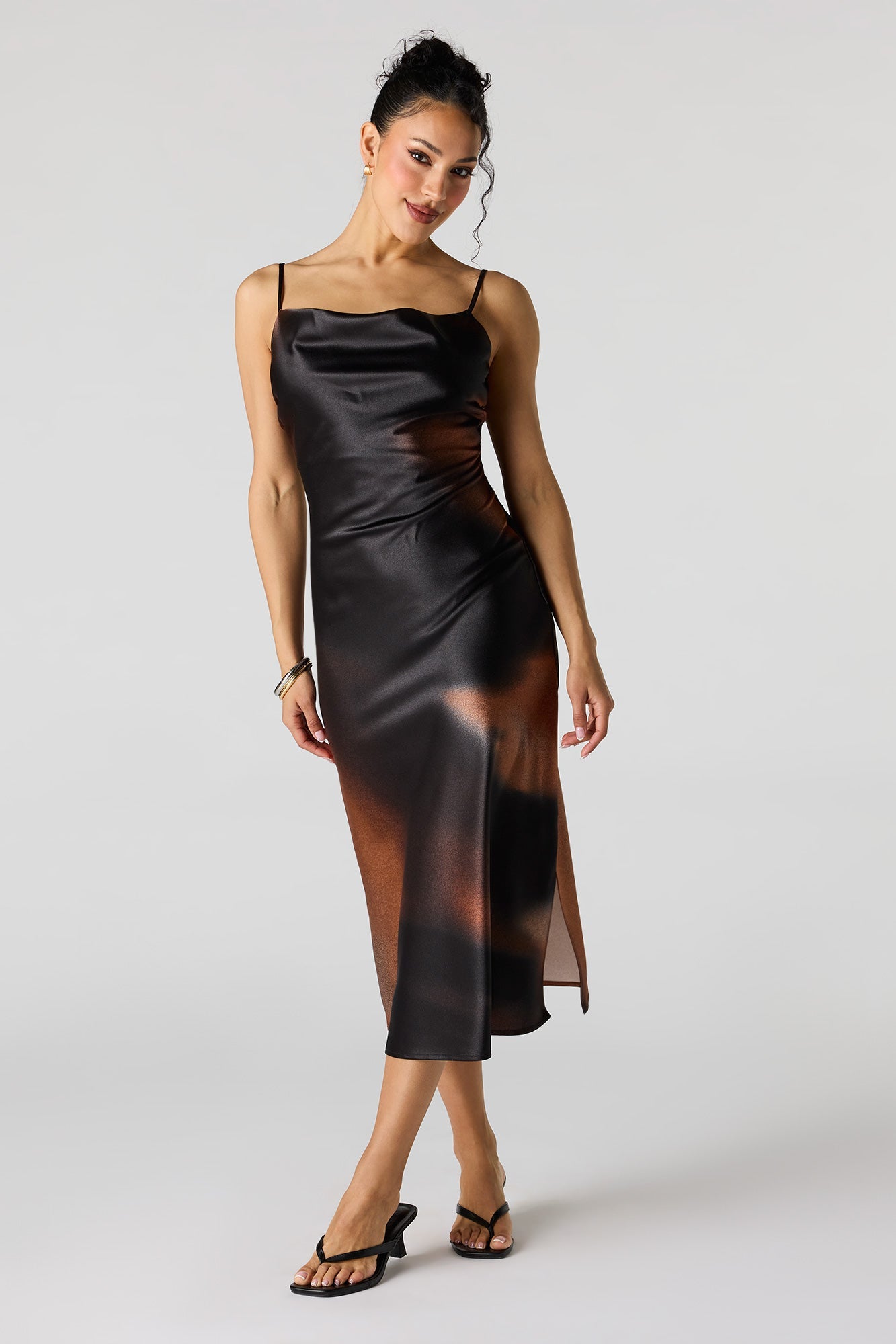 Satin Cowl Neck Midi Dress