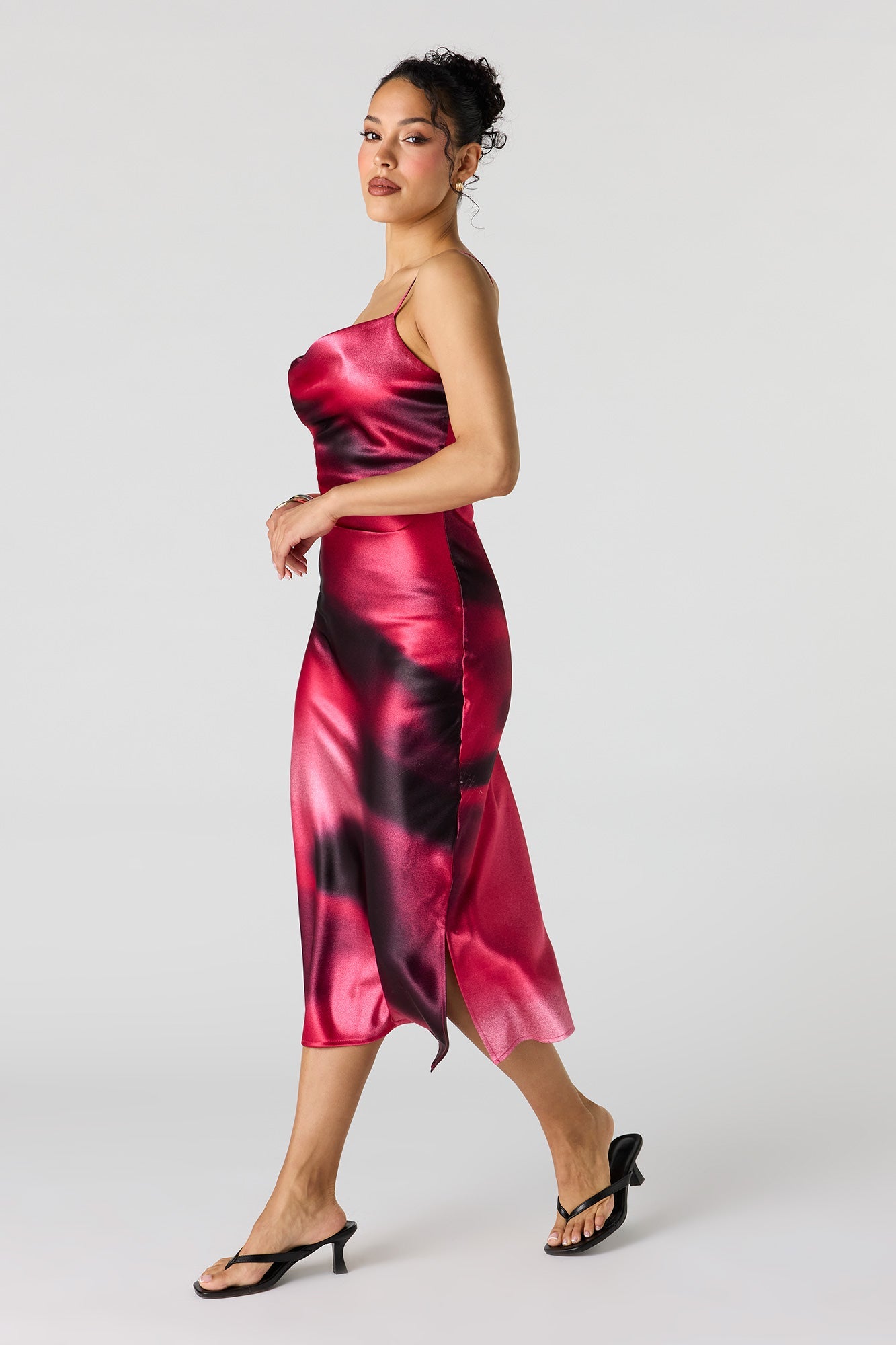 Satin Cowl Neck Midi Dress