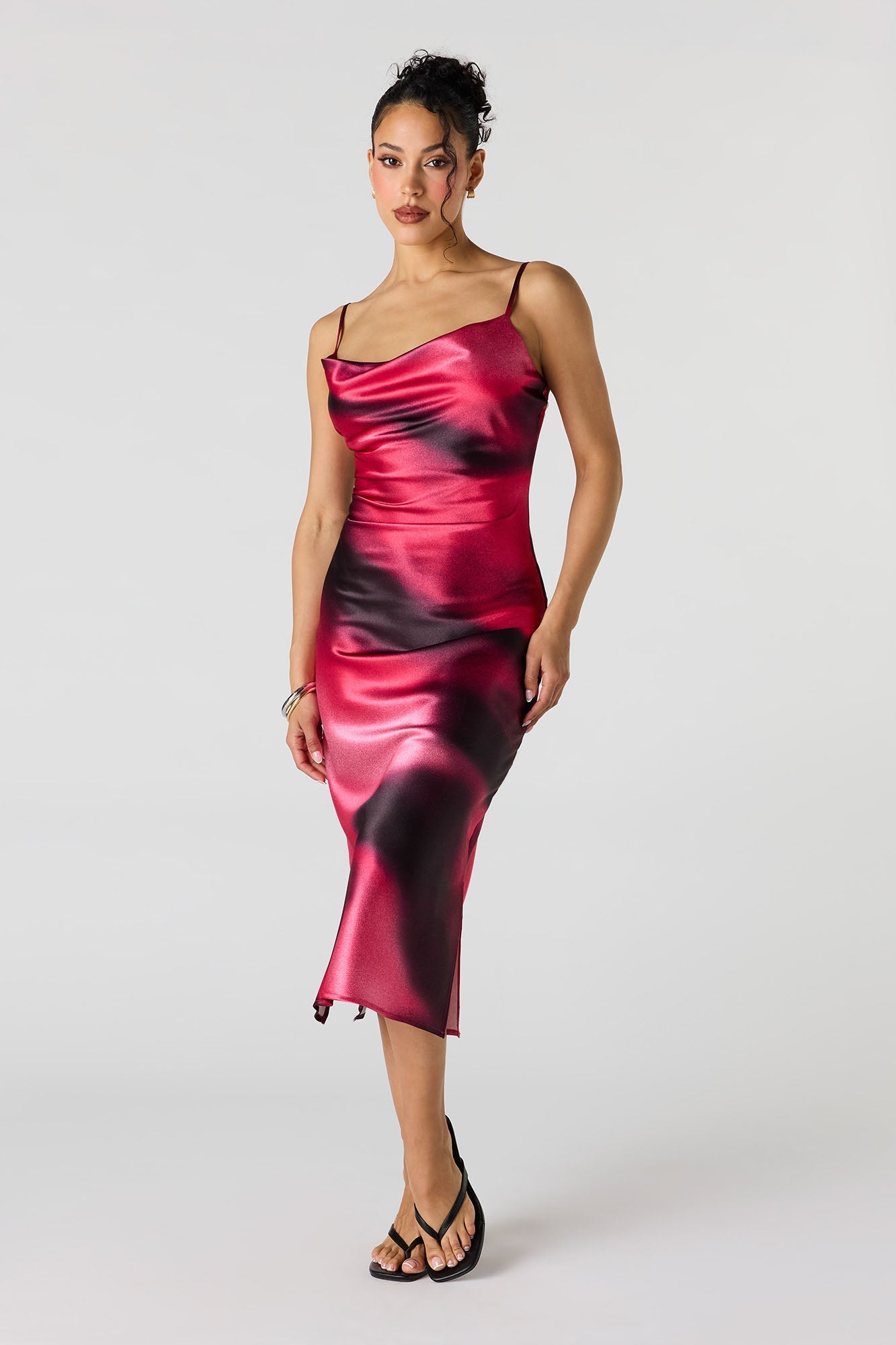 Satin Cowl Neck Midi Dress