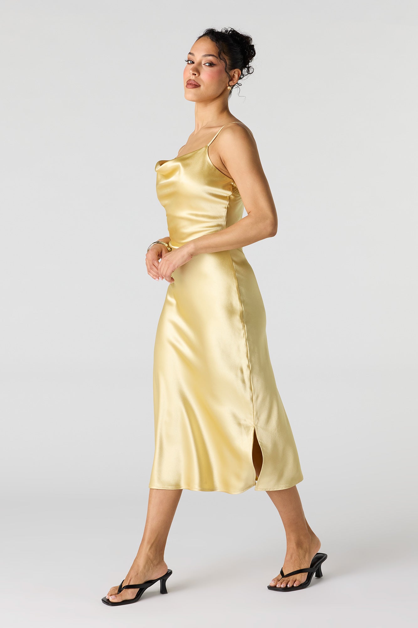 Satin Cowl Neck Midi Dress