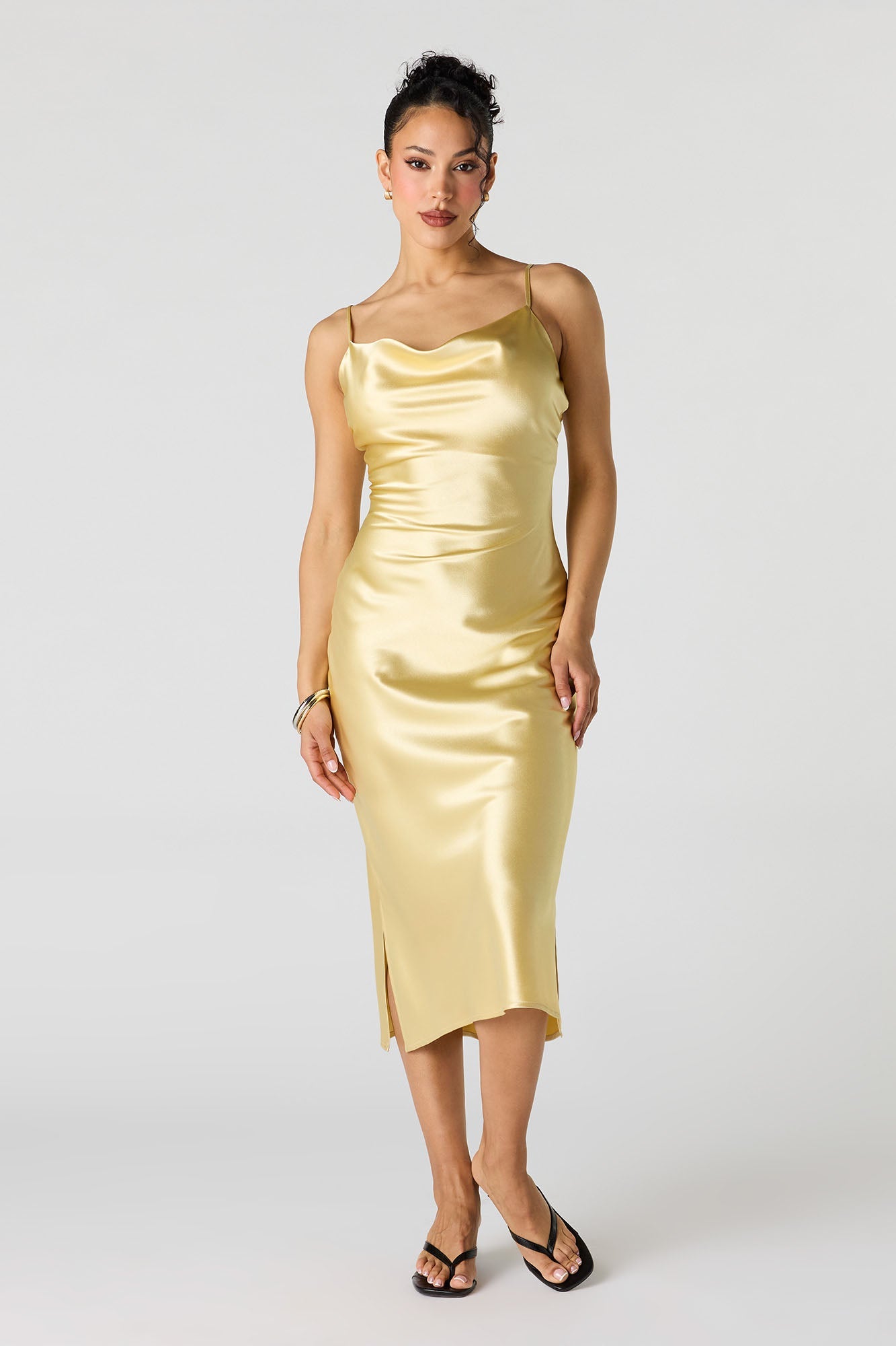 Satin Cowl Neck Midi Dress