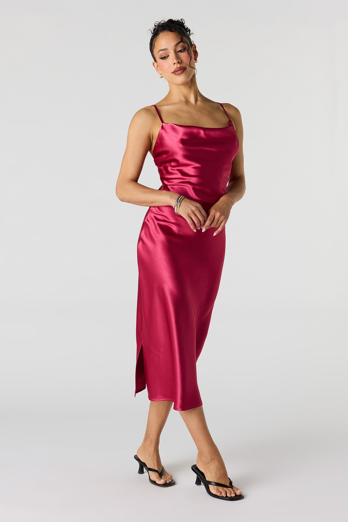 Satin Cowl Neck Midi Dress