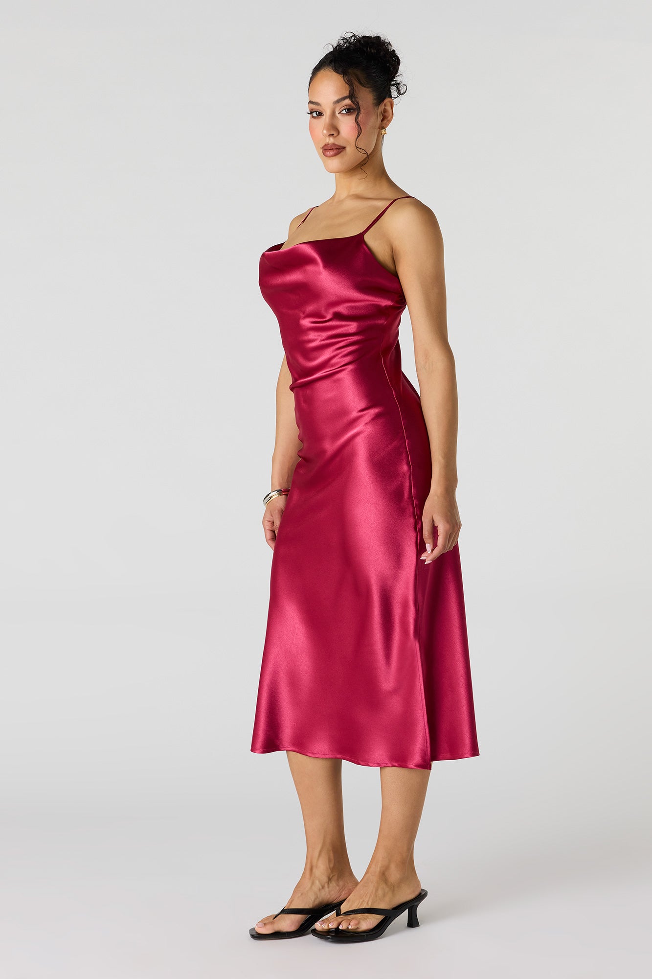 Satin Cowl Neck Midi Dress