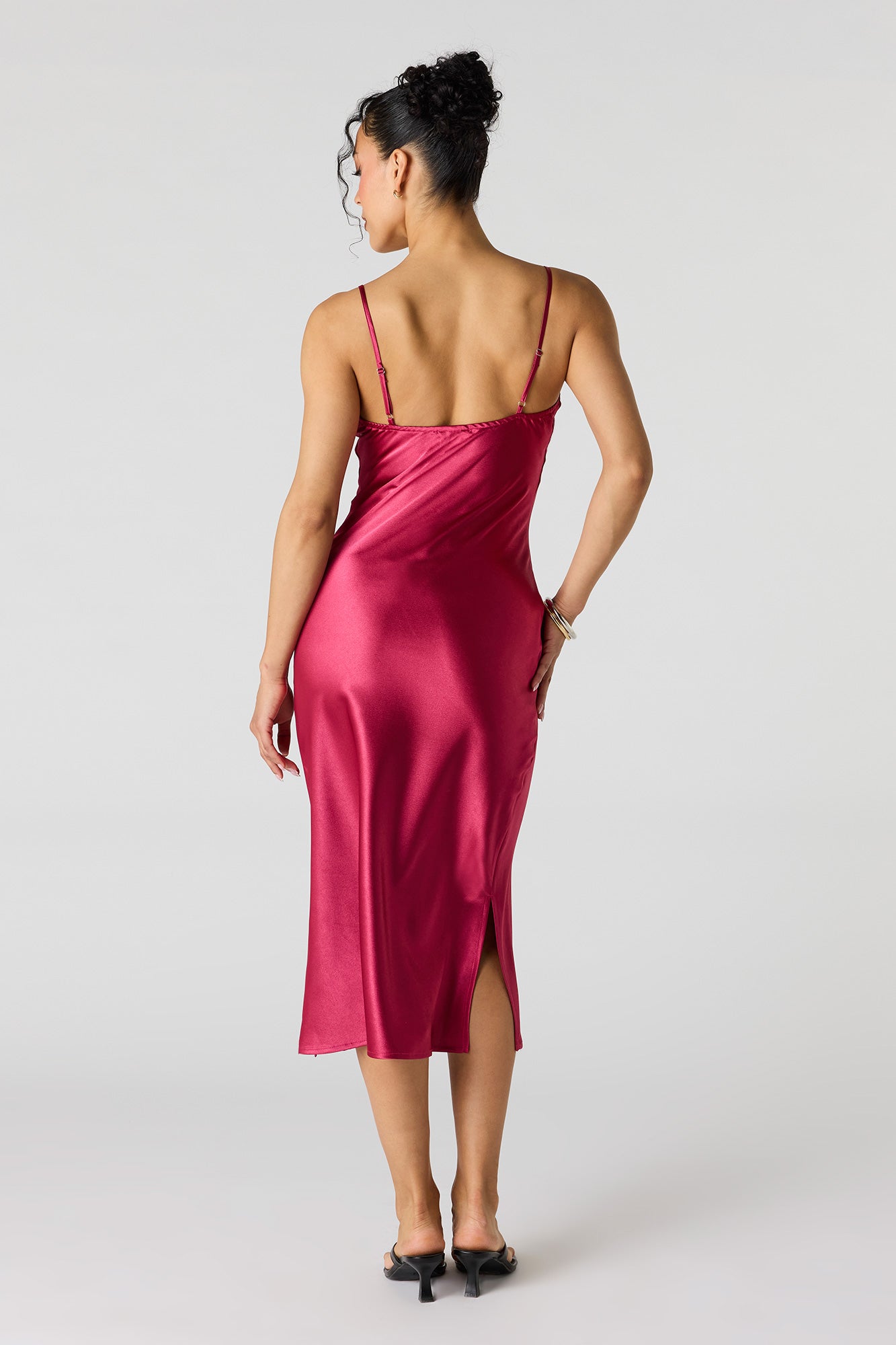 Satin Cowl Neck Midi Dress