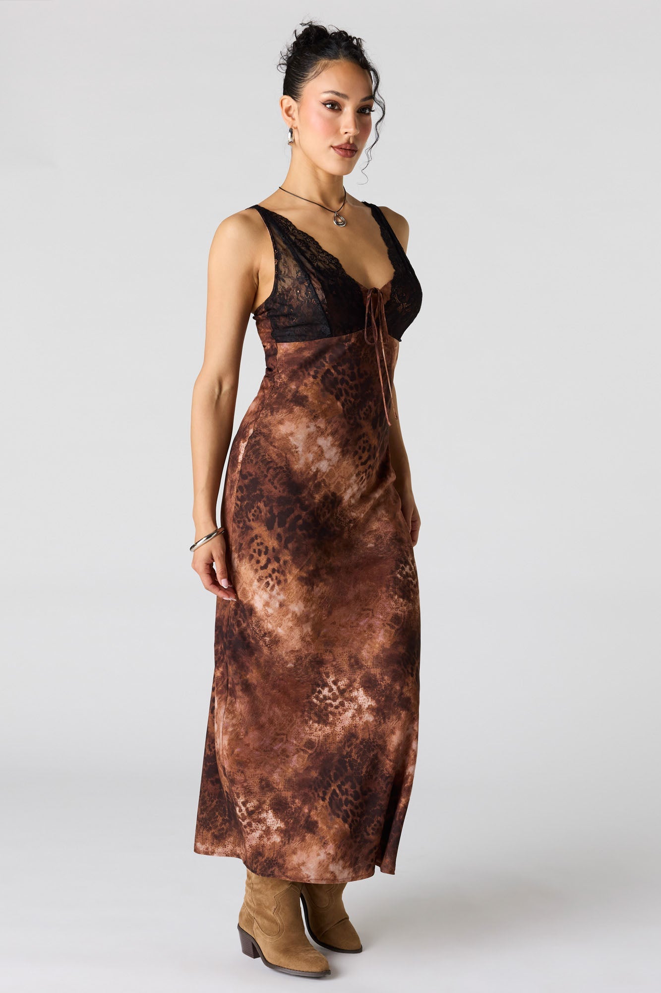 Lace Animal Print Midi Dress
