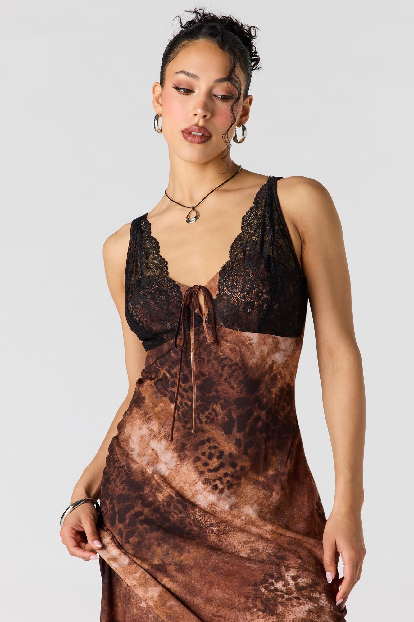 Lace Animal Print Midi Dress