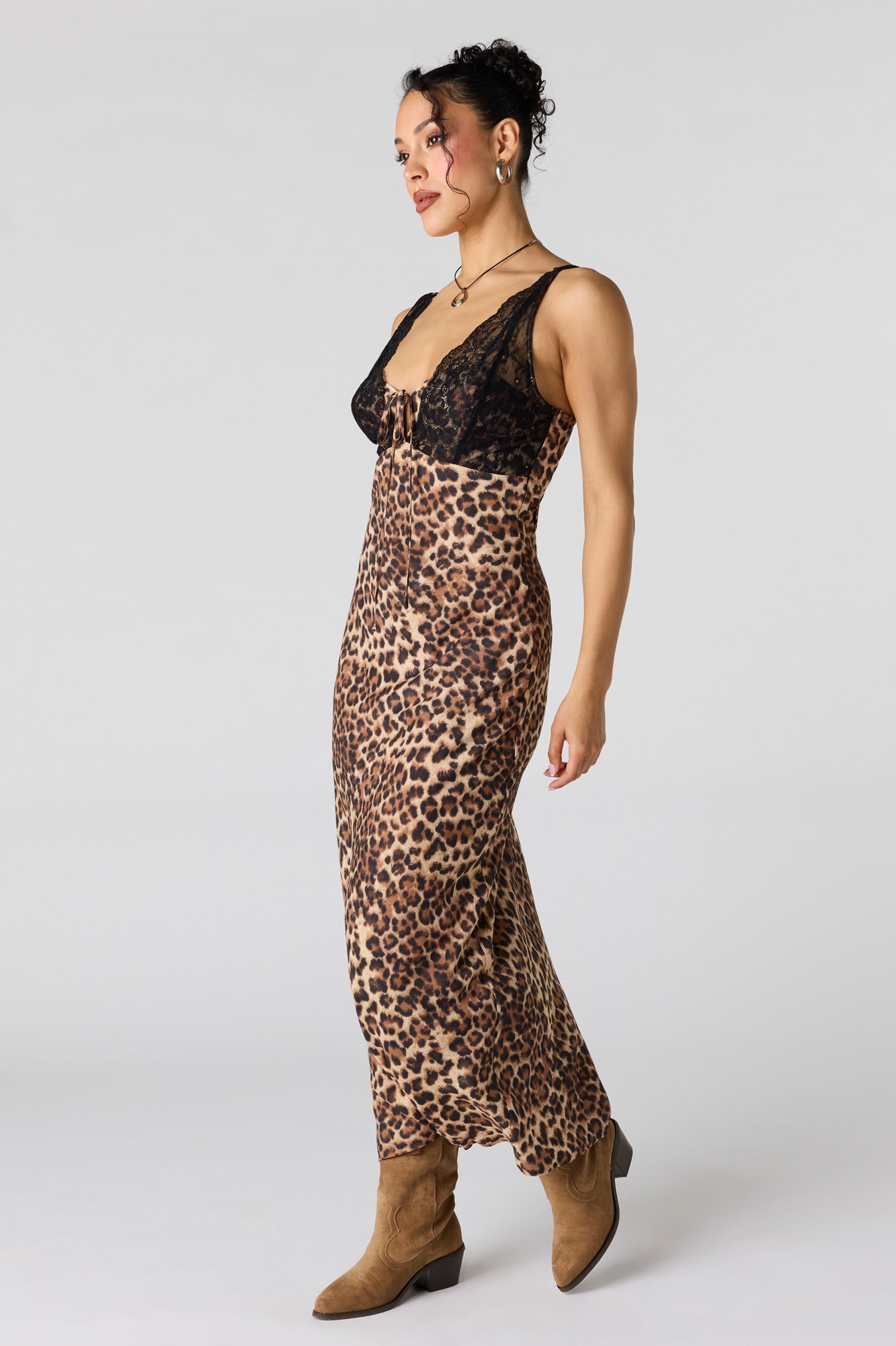 Lace Animal Print Midi Dress