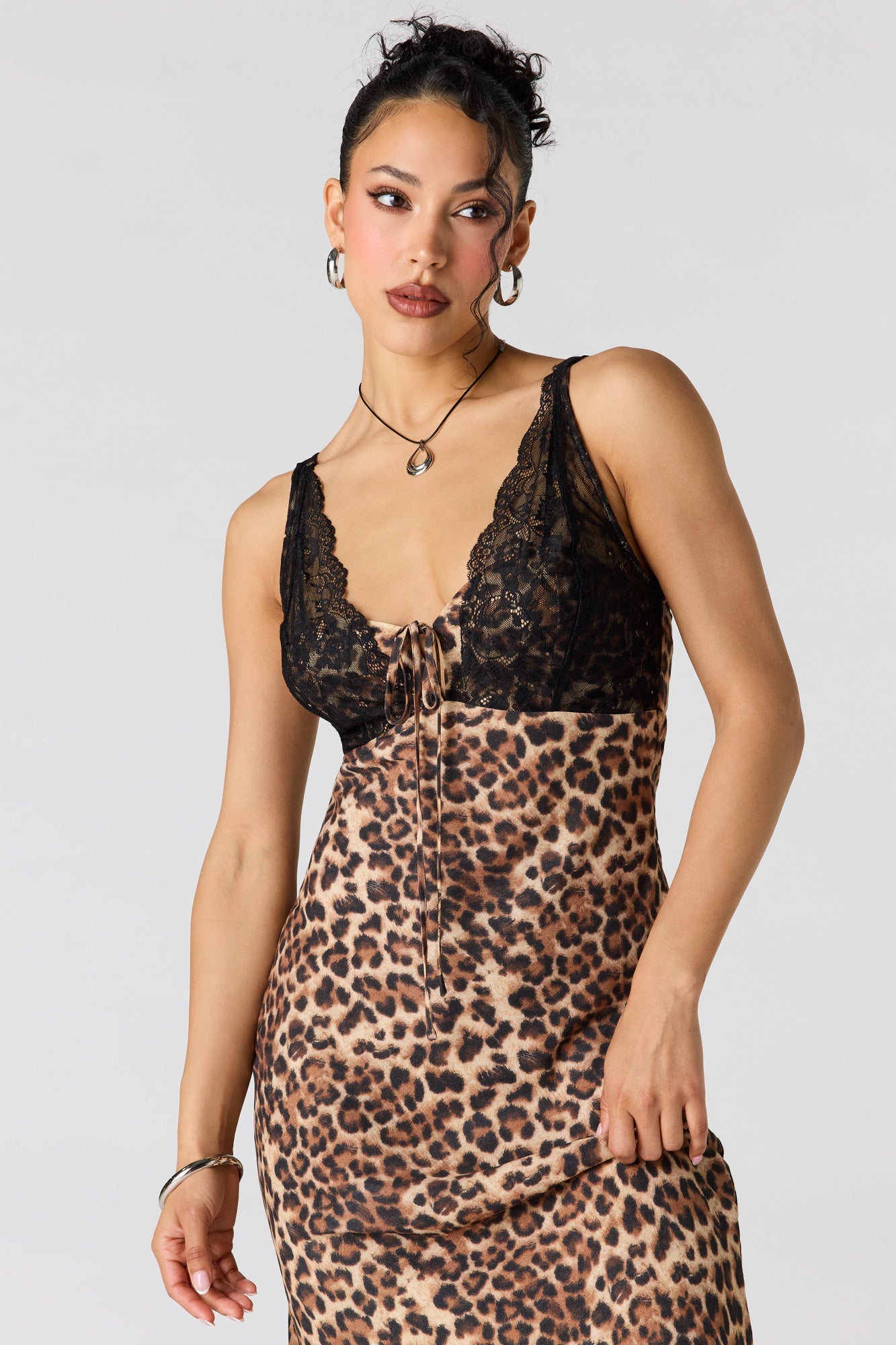 Lace Animal Print Midi Dress