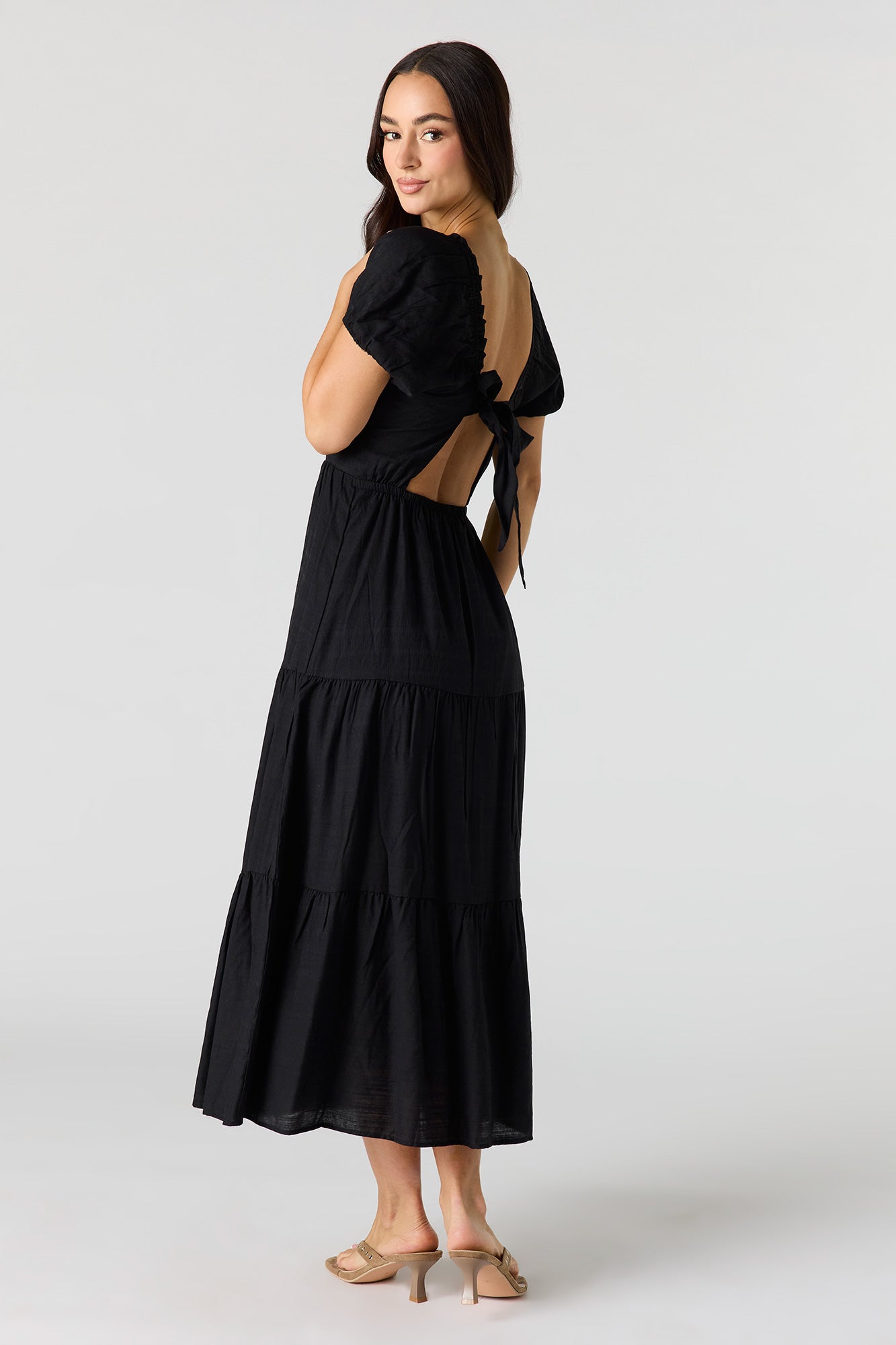 Tie Back Puff Sleeve Maxi Dress