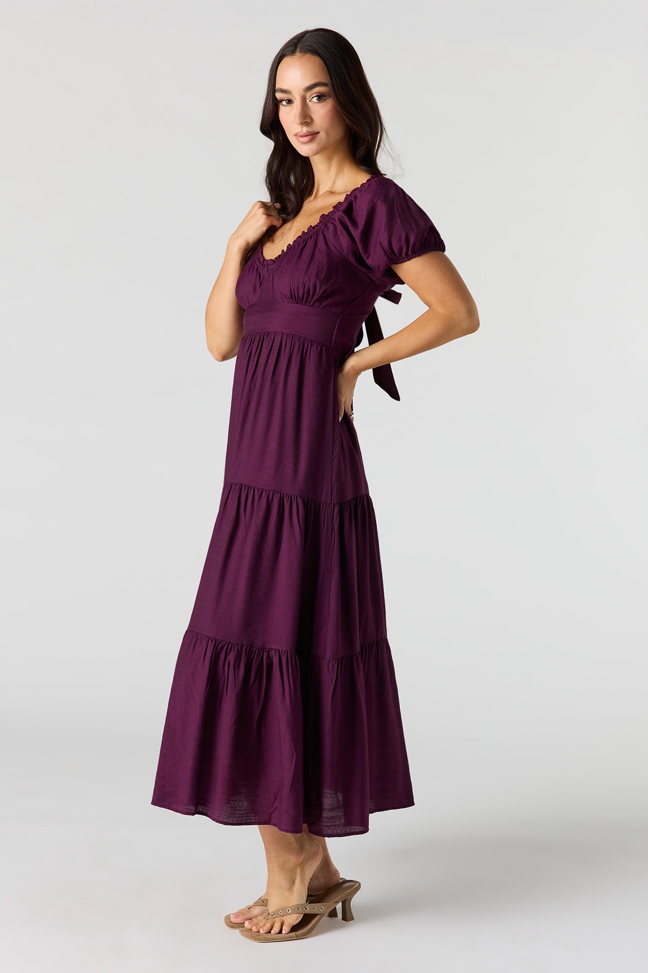 Tie Back Puff Sleeve Maxi Dress