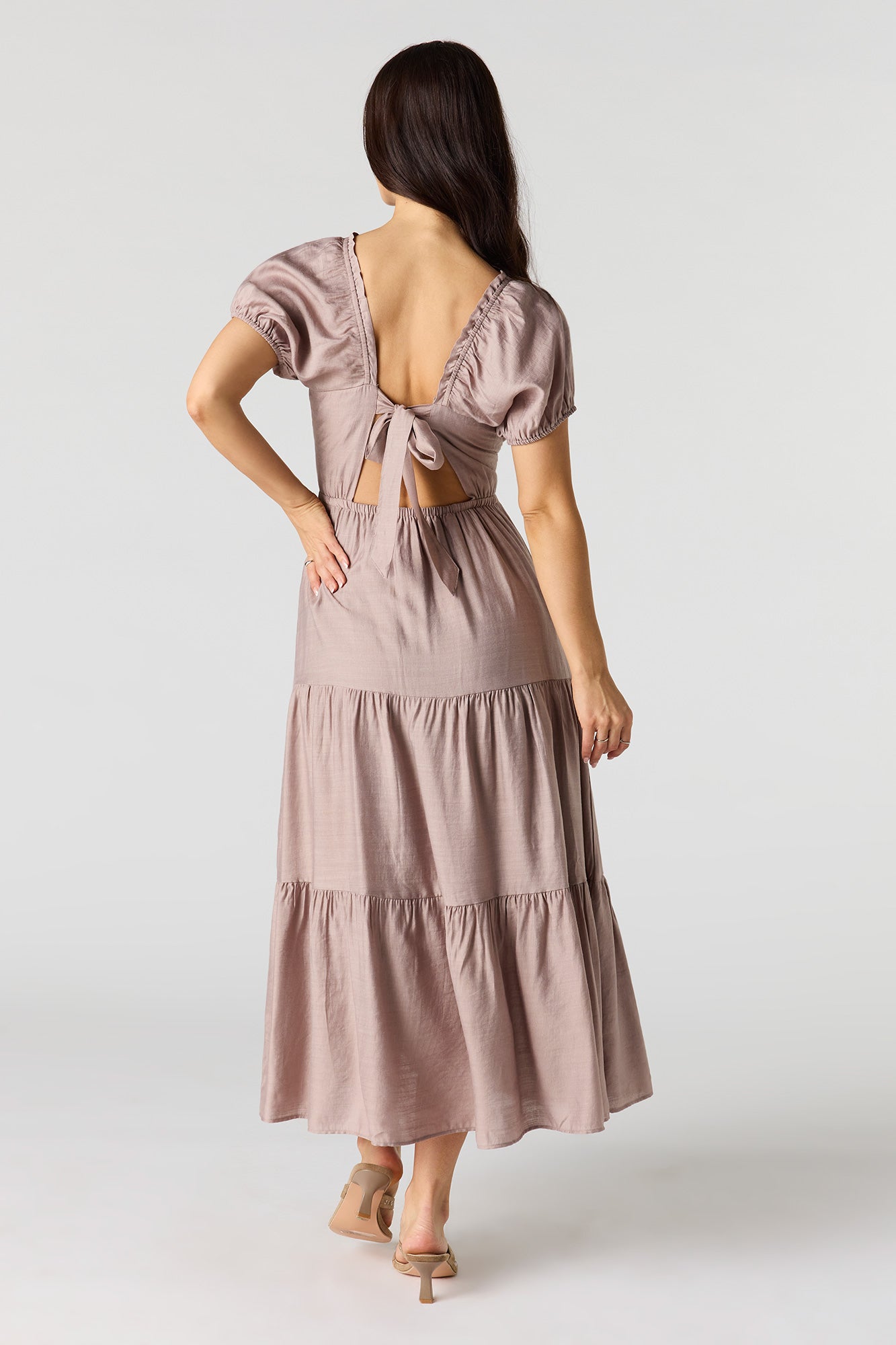 Tie Back Puff Sleeve Maxi Dress