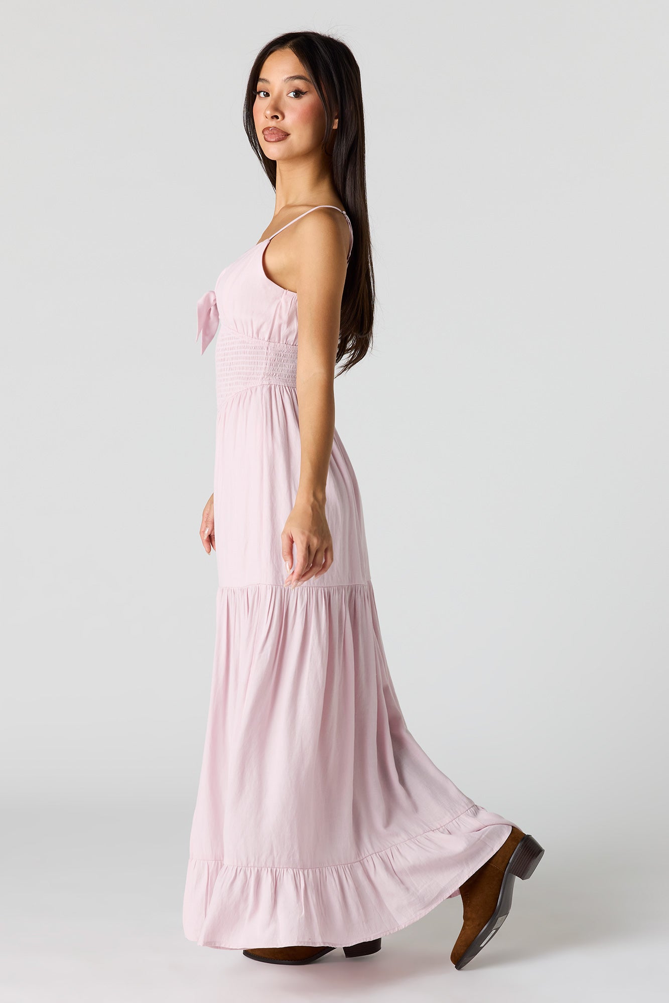 Crepe Smocked Tiered Slit Maxi Dress