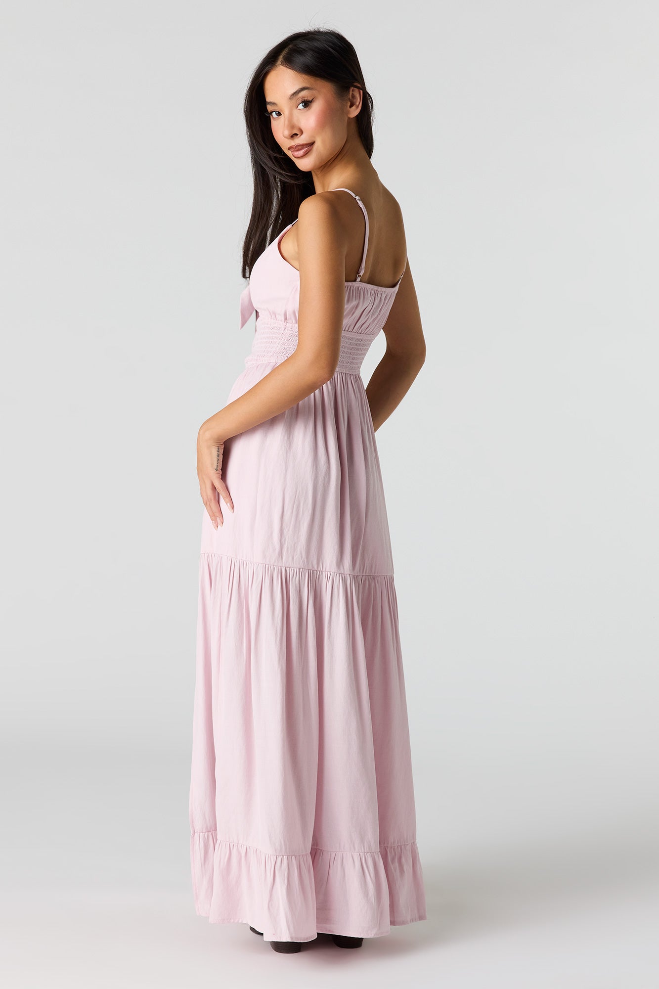 Crepe Smocked Tiered Slit Maxi Dress