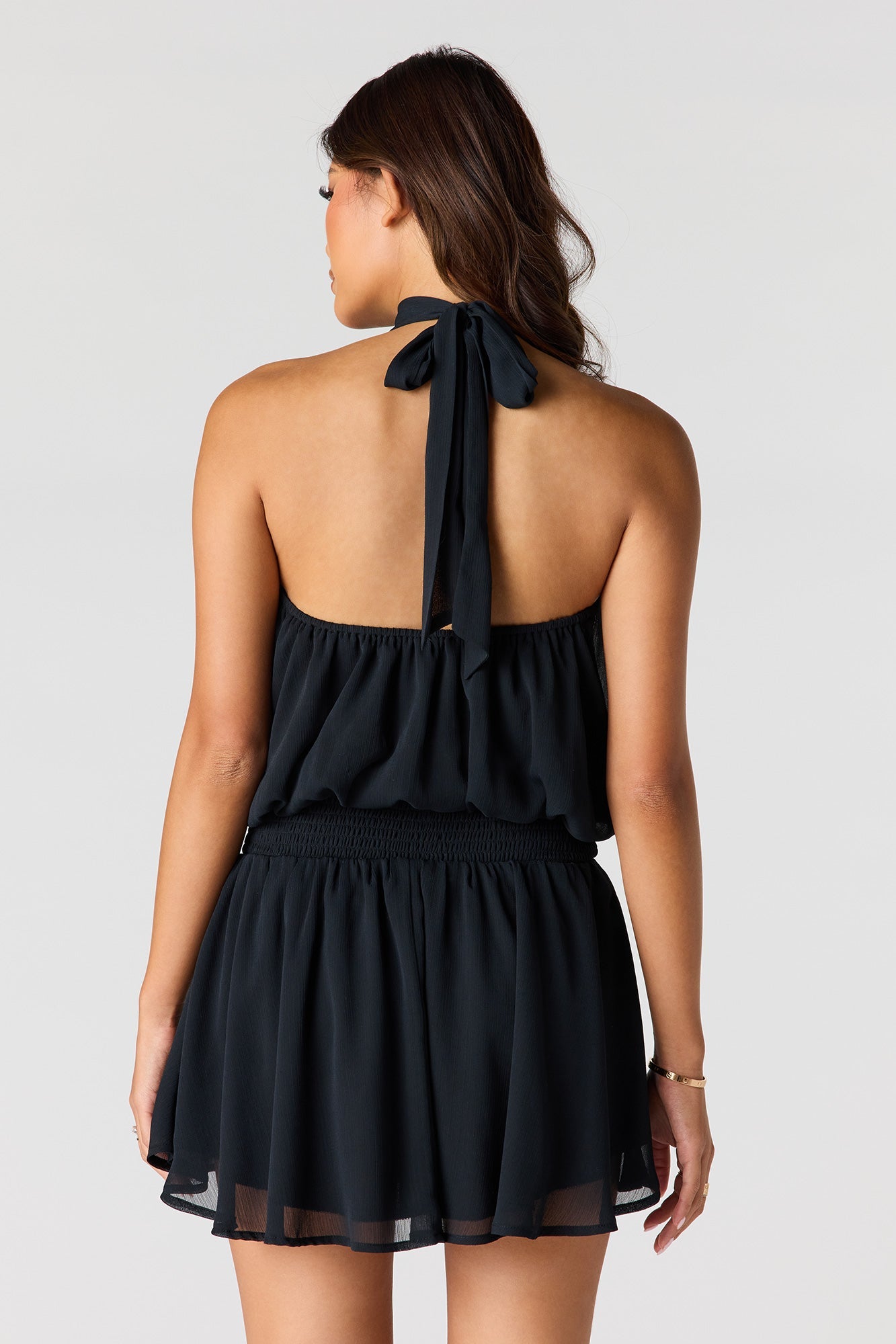 Chiffon Self-Tie Back Mini Dress