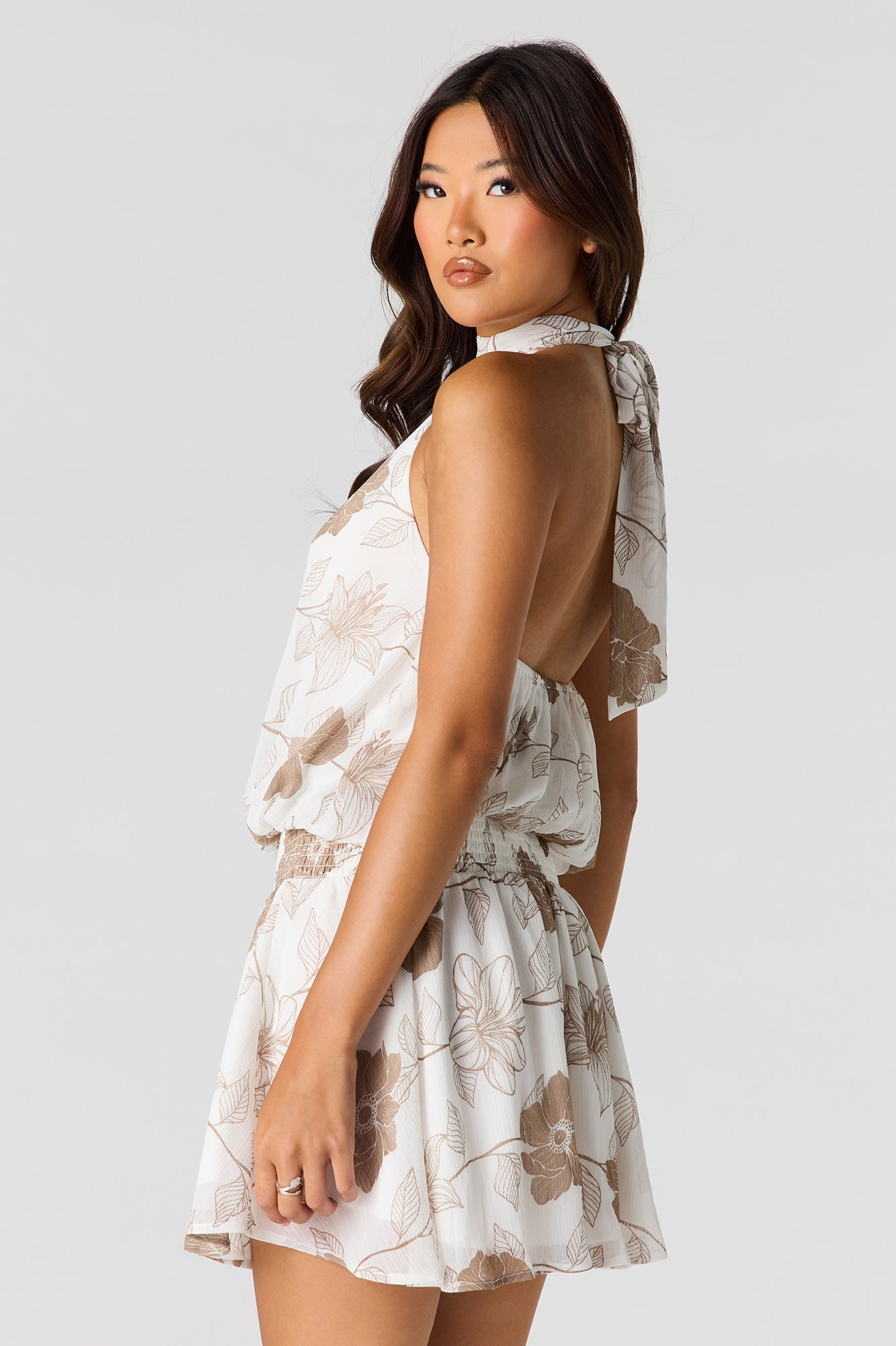 Chiffon Self-Tie Back Mini Dress