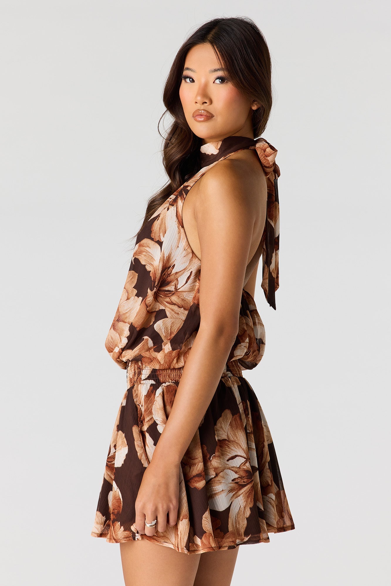 Chiffon Self-Tie Back Mini Dress