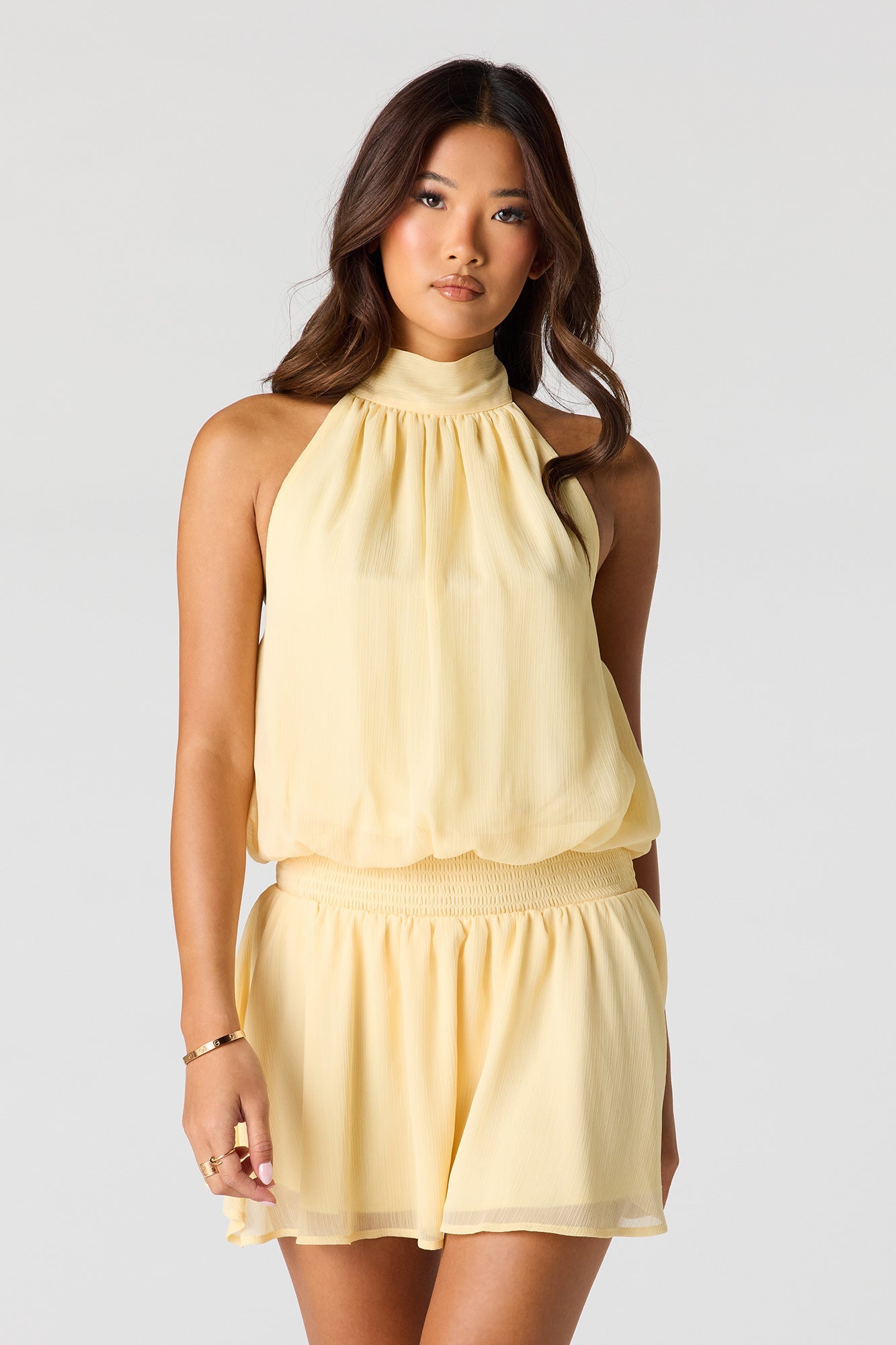 Chiffon Self-Tie Back Mini Dress