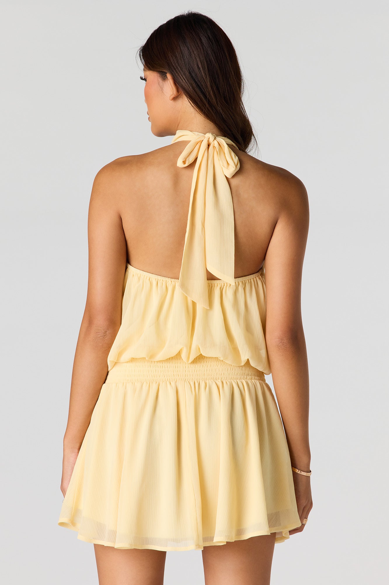 Chiffon Self-Tie Back Mini Dress